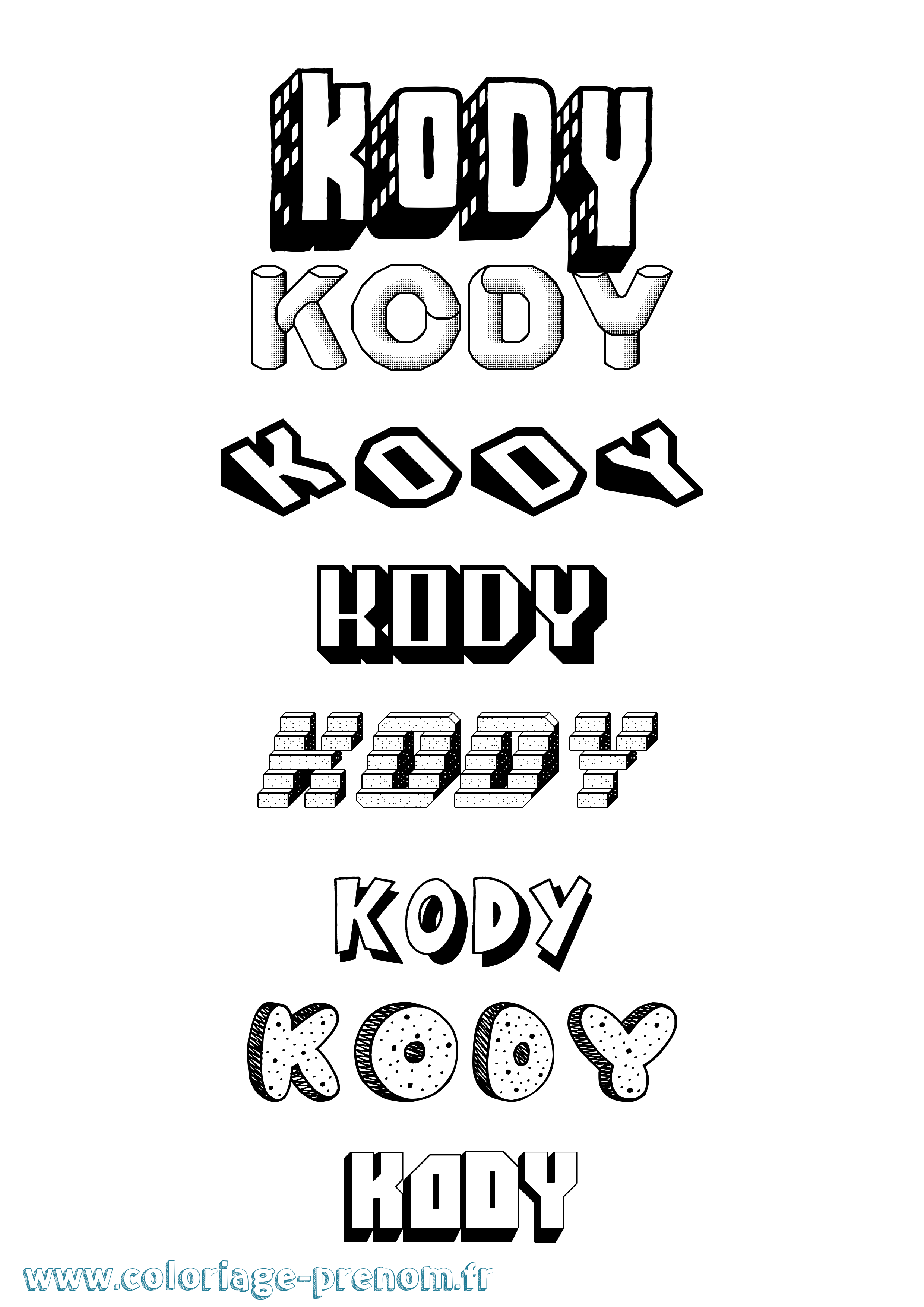 Coloriage Kody Effet 3D Coloriage prénom Kody Effet 3D