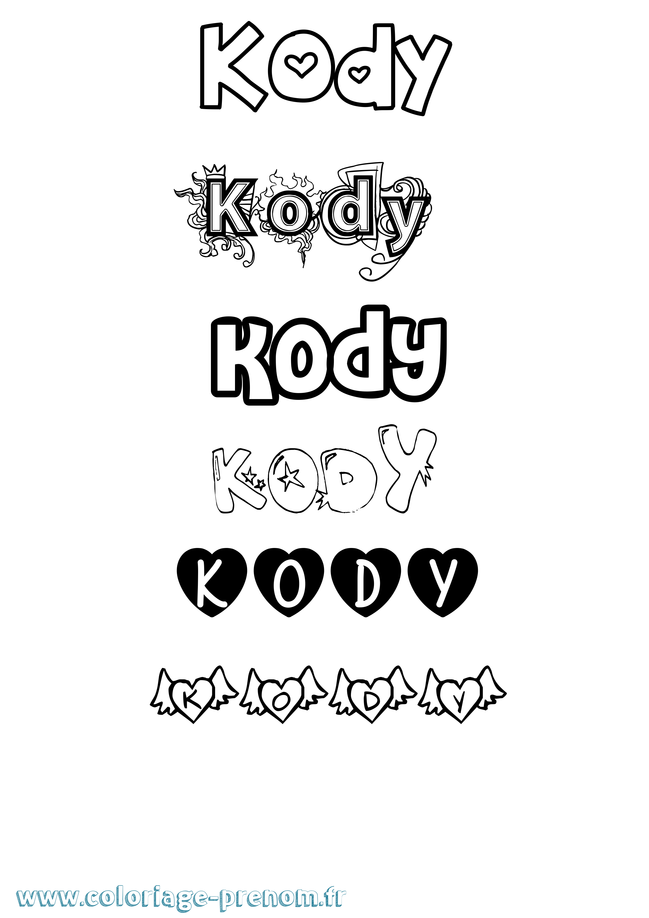 Coloriage Kody Girly Coloriage prénom Kody Girly