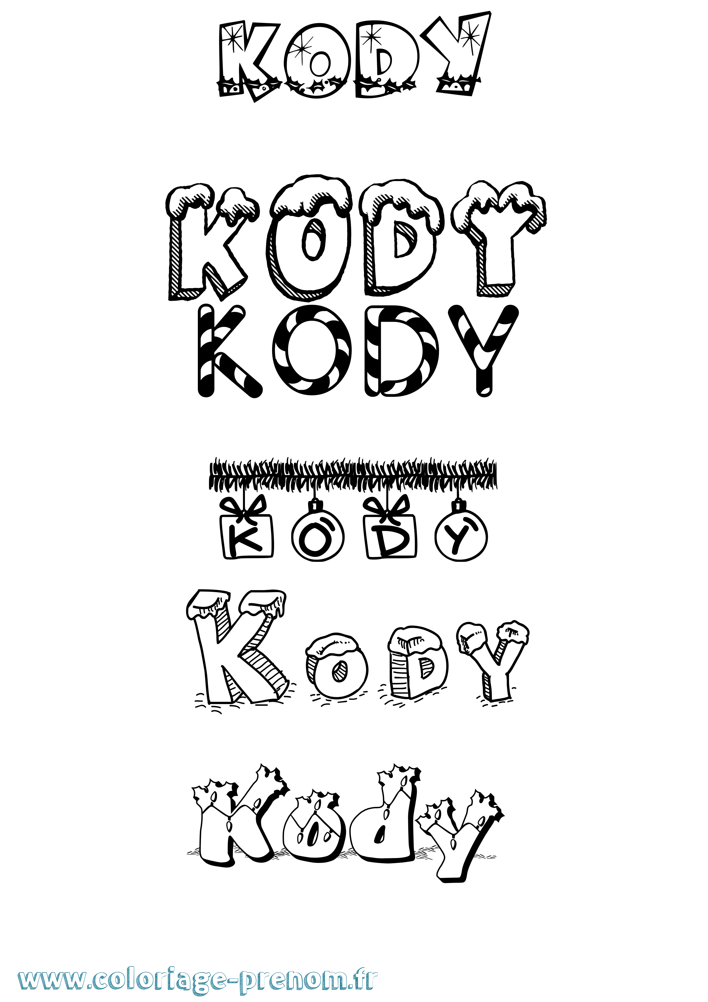 Coloriage Kody Noël Coloriage prénom Kody Noël