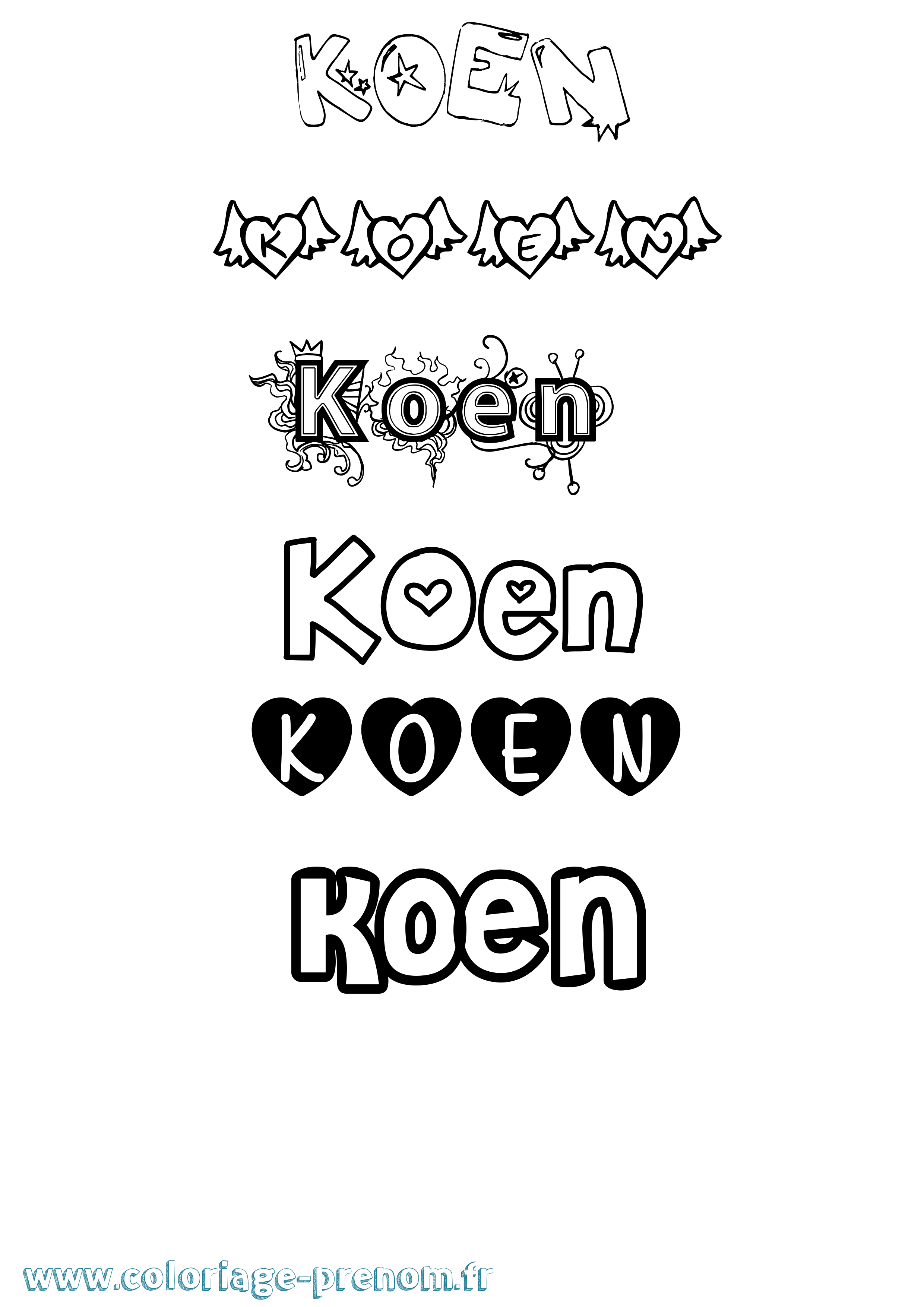 Coloriage Koen Girly Coloriage prénom Koen Girly