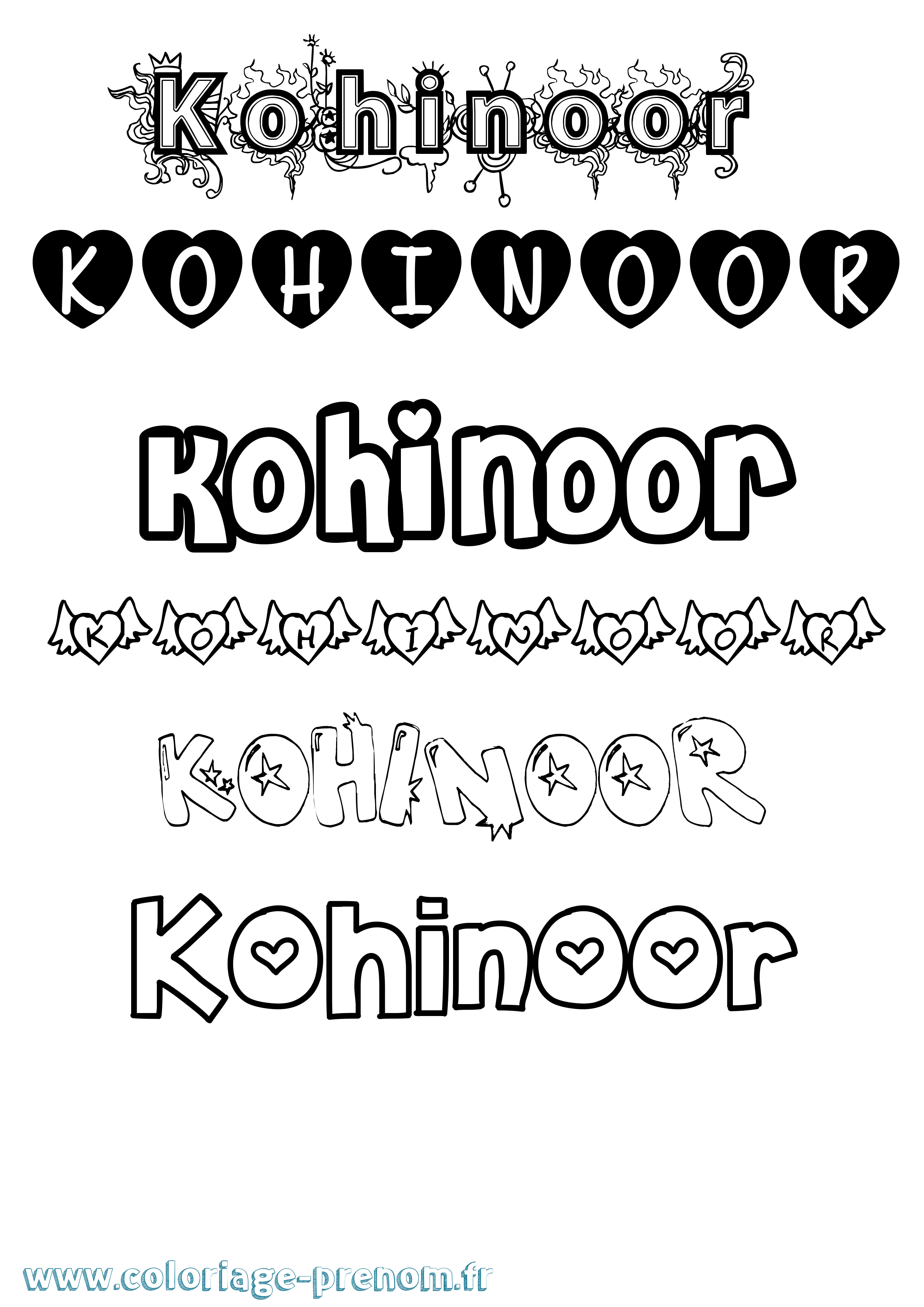 Coloriage Kohinoor Girly Coloriage prénom Kohinoor Girly