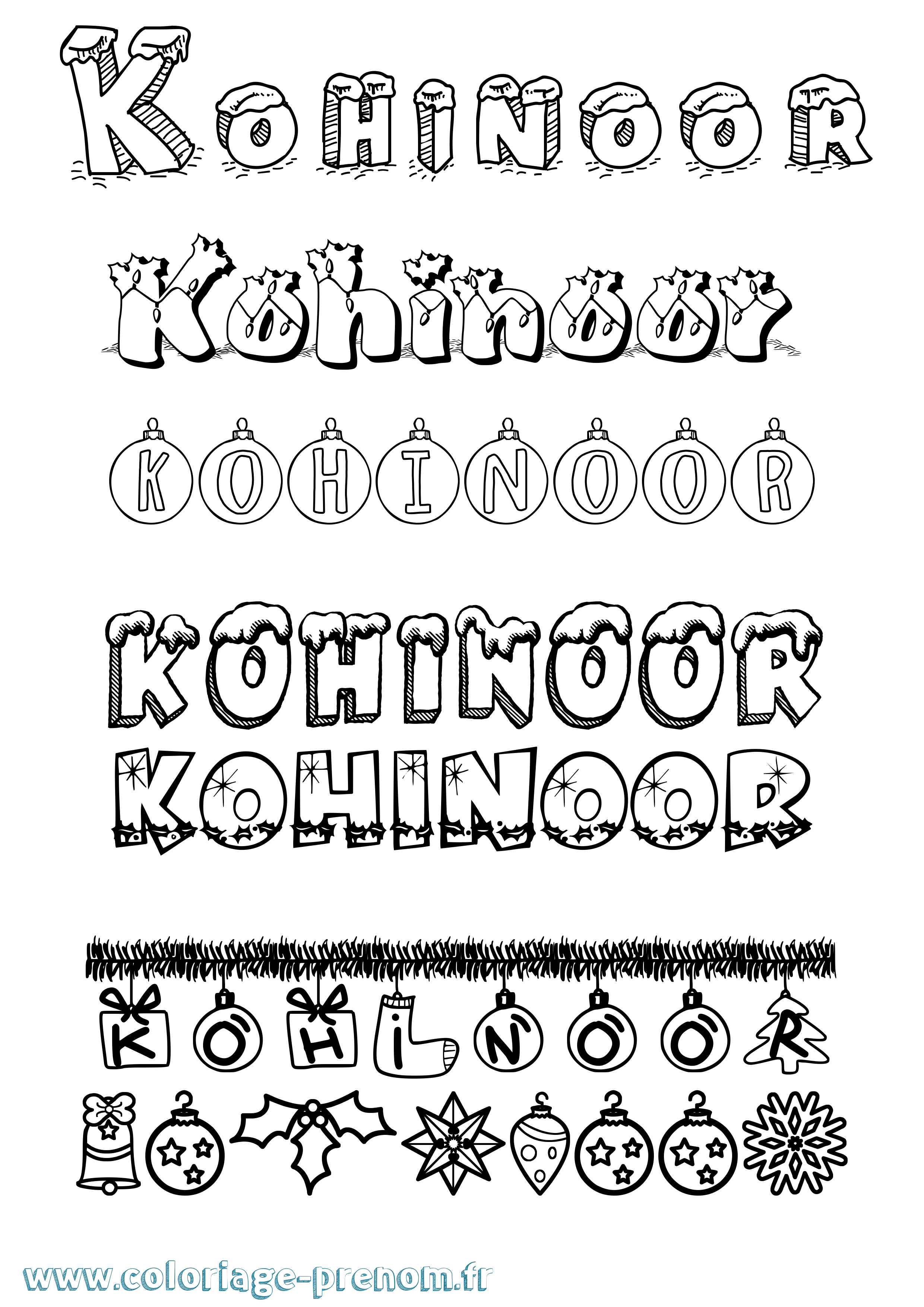 Coloriage Kohinoor Noël Coloriage prénom Kohinoor Noël