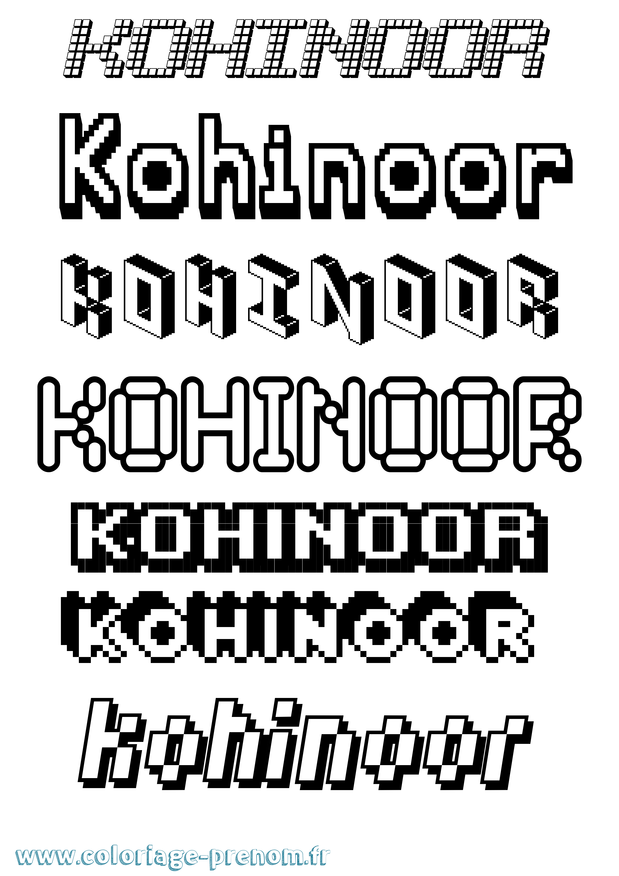Coloriage Kohinoor Pixel Coloriage prénom Kohinoor Pixel