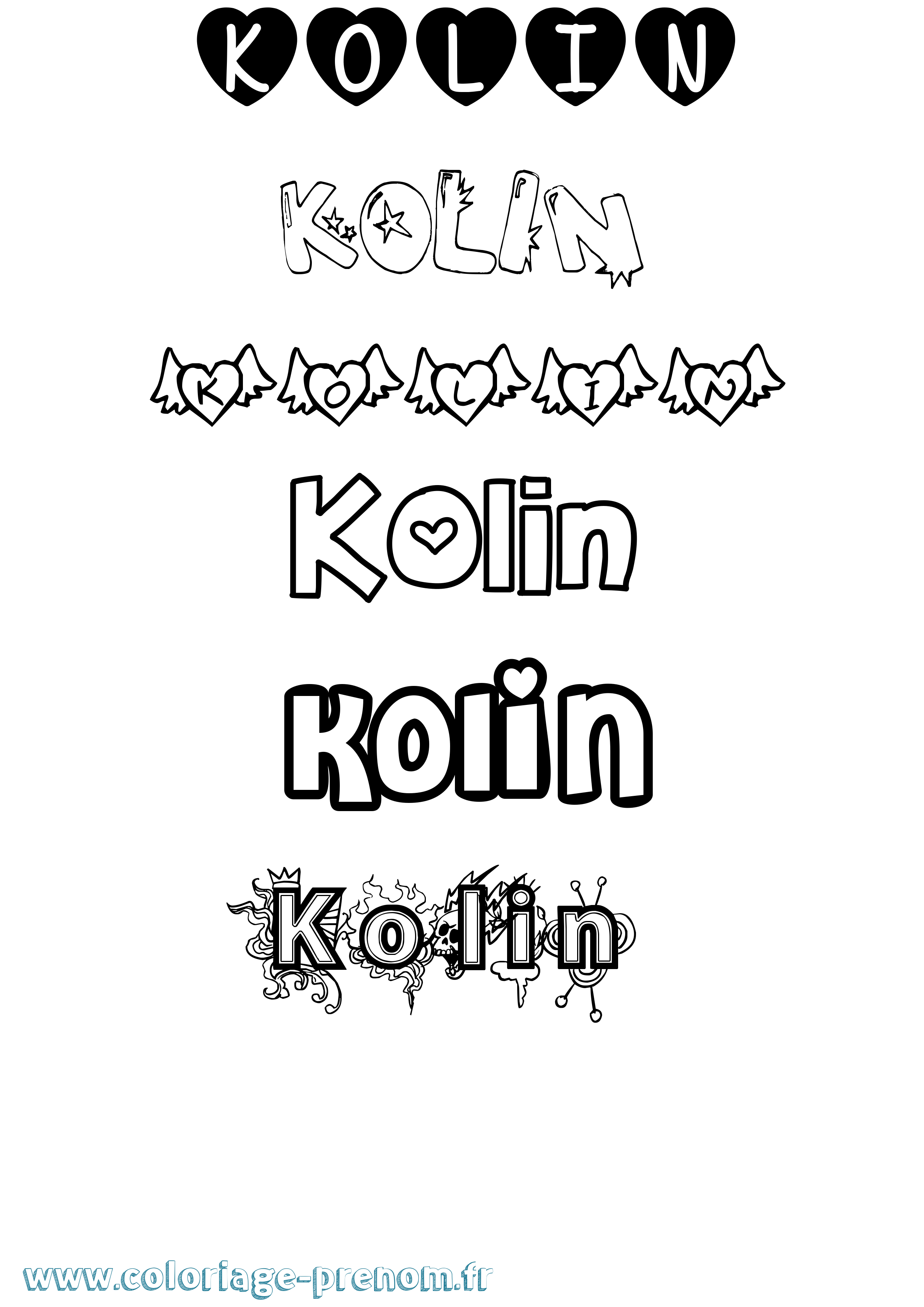 Coloriage Kolin Girly Coloriage prénom Kolin Girly