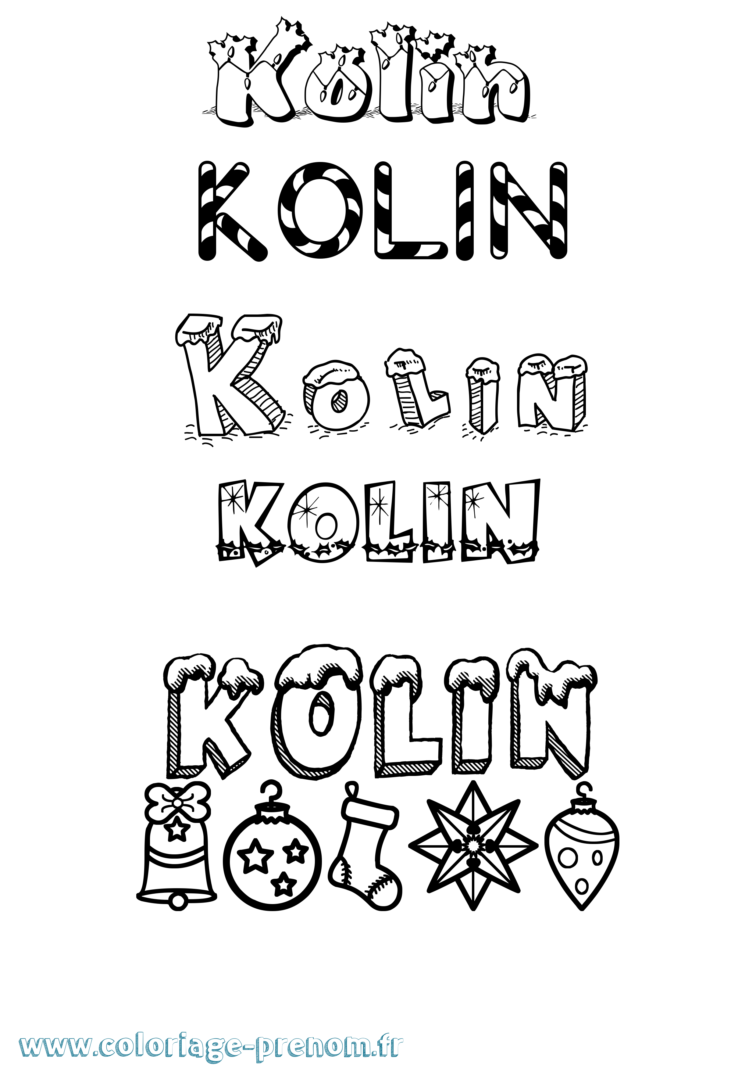 Coloriage Kolin Noël Coloriage prénom Kolin Noël