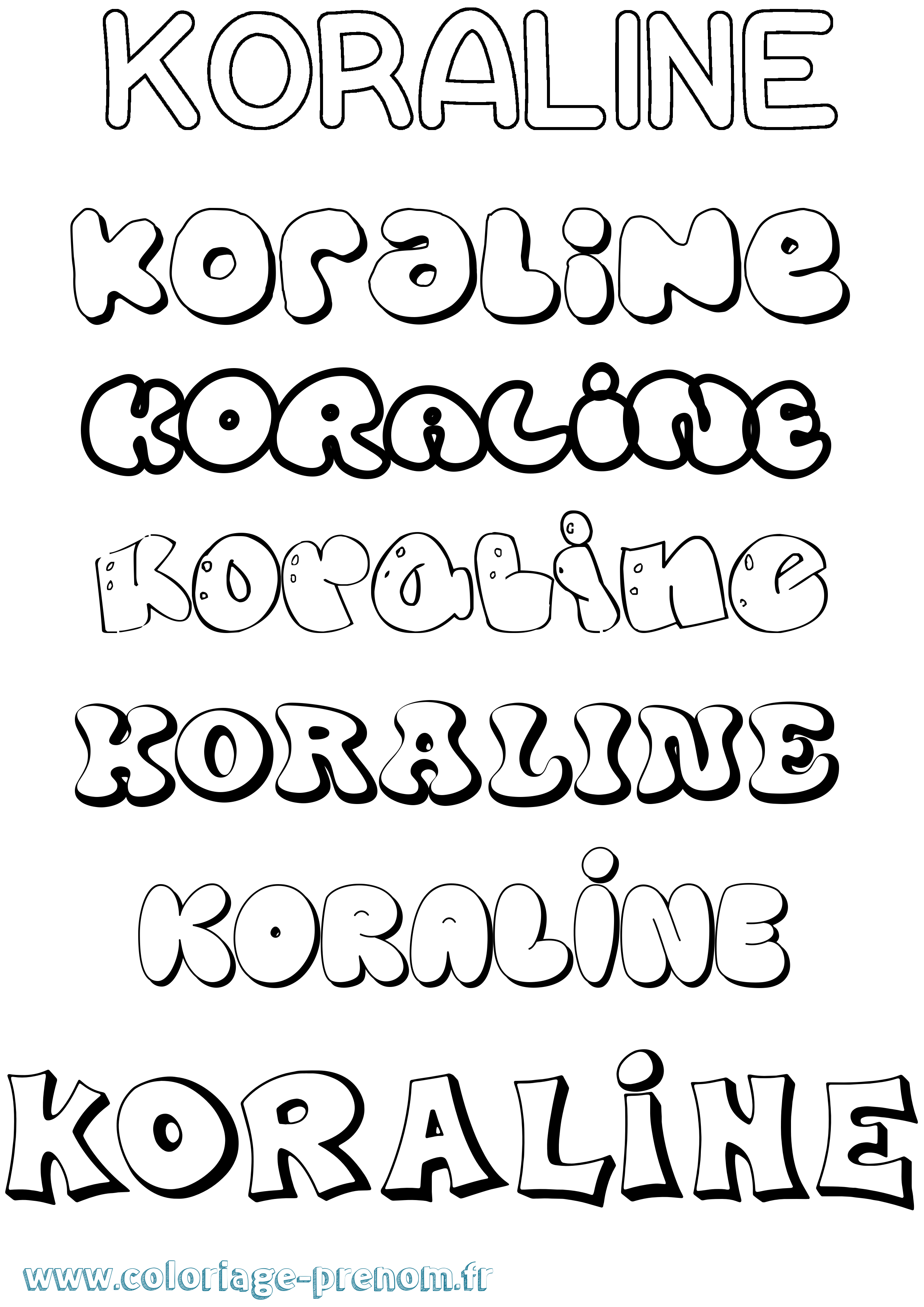 Coloriage Koraline Bubble Coloriage prénom Koraline Bubble