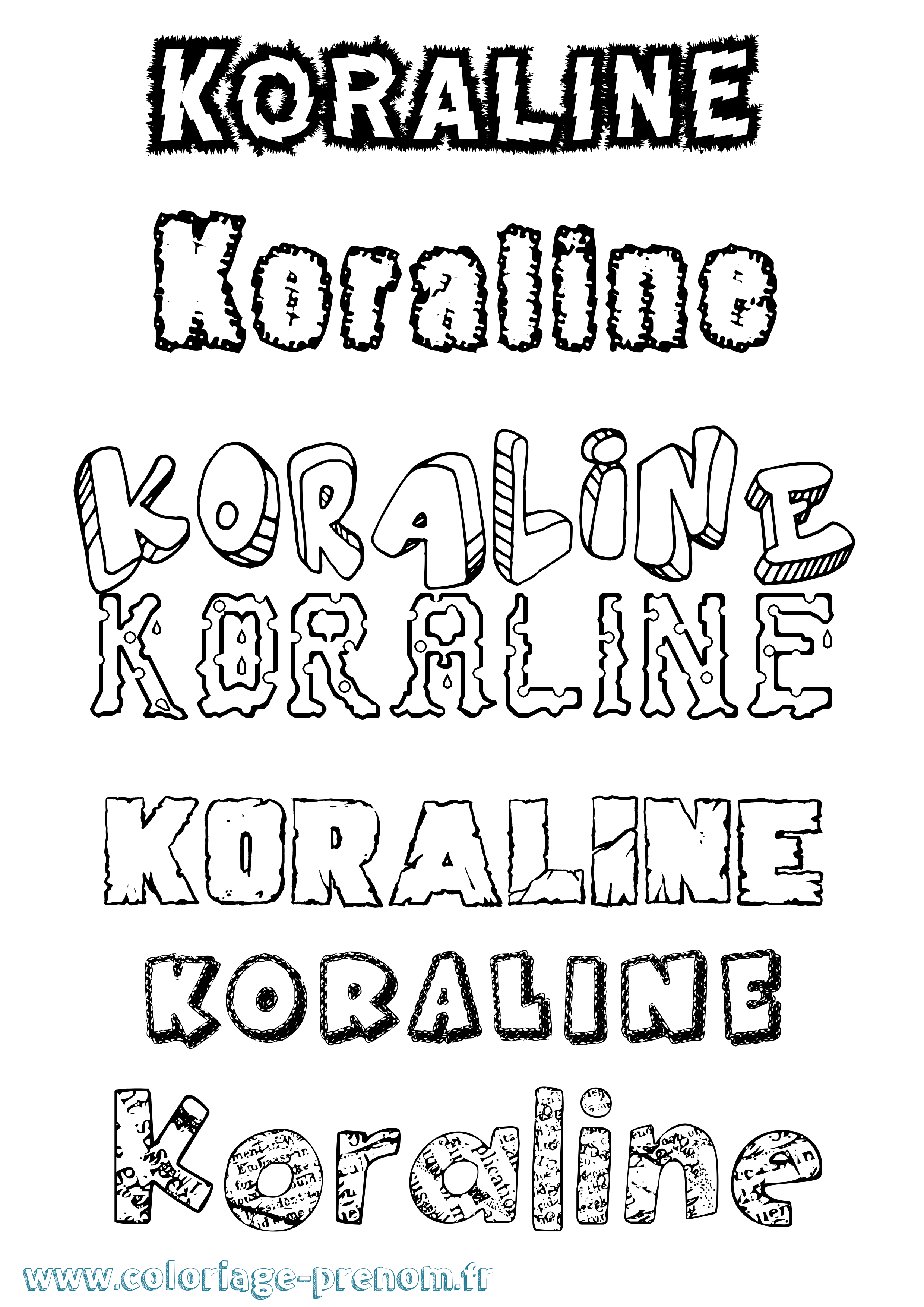 Coloriage Koraline Destructuré Coloriage prénom Koraline Destructuré