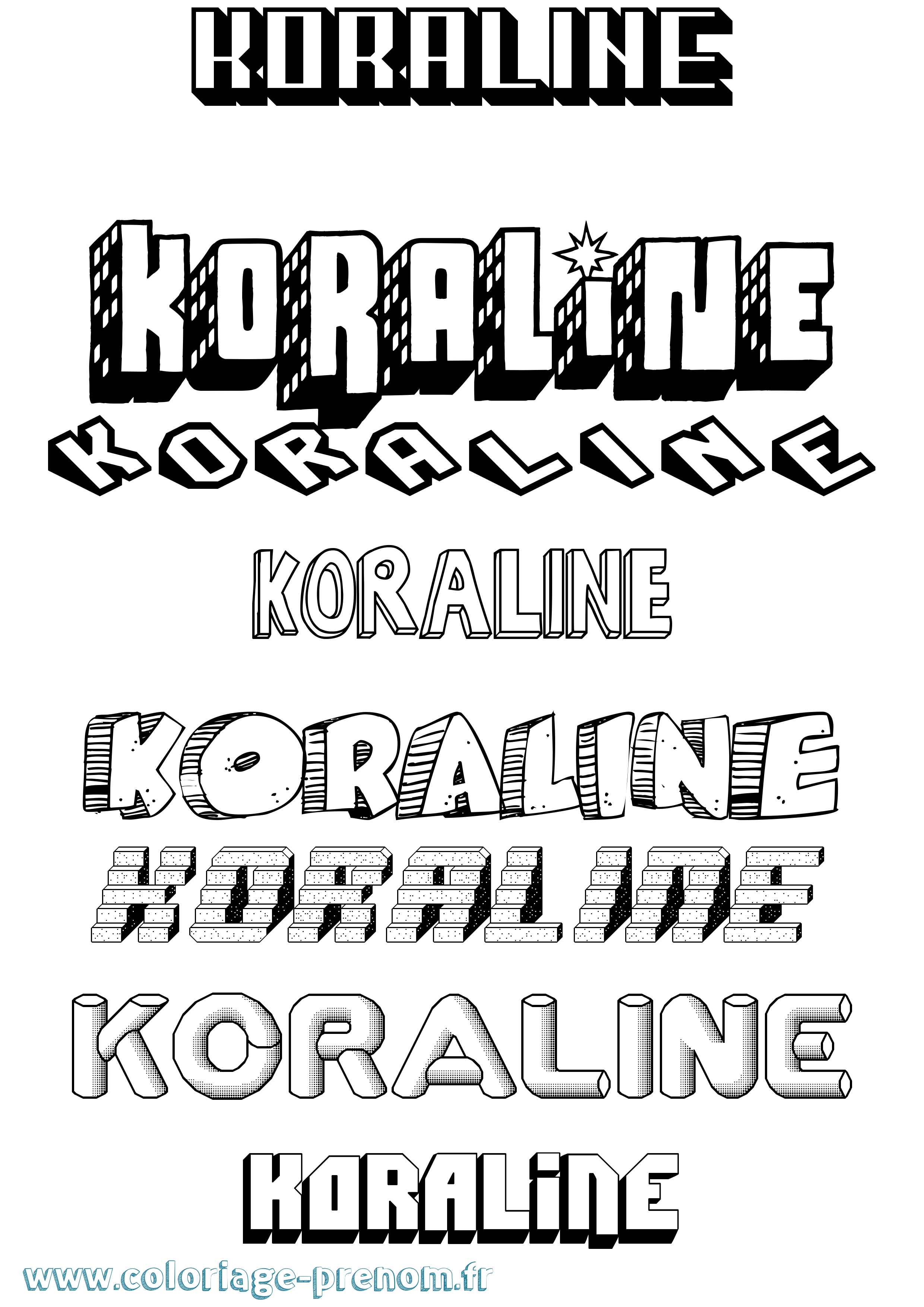 Coloriage Koraline Effet 3D Coloriage prénom Koraline Effet 3D