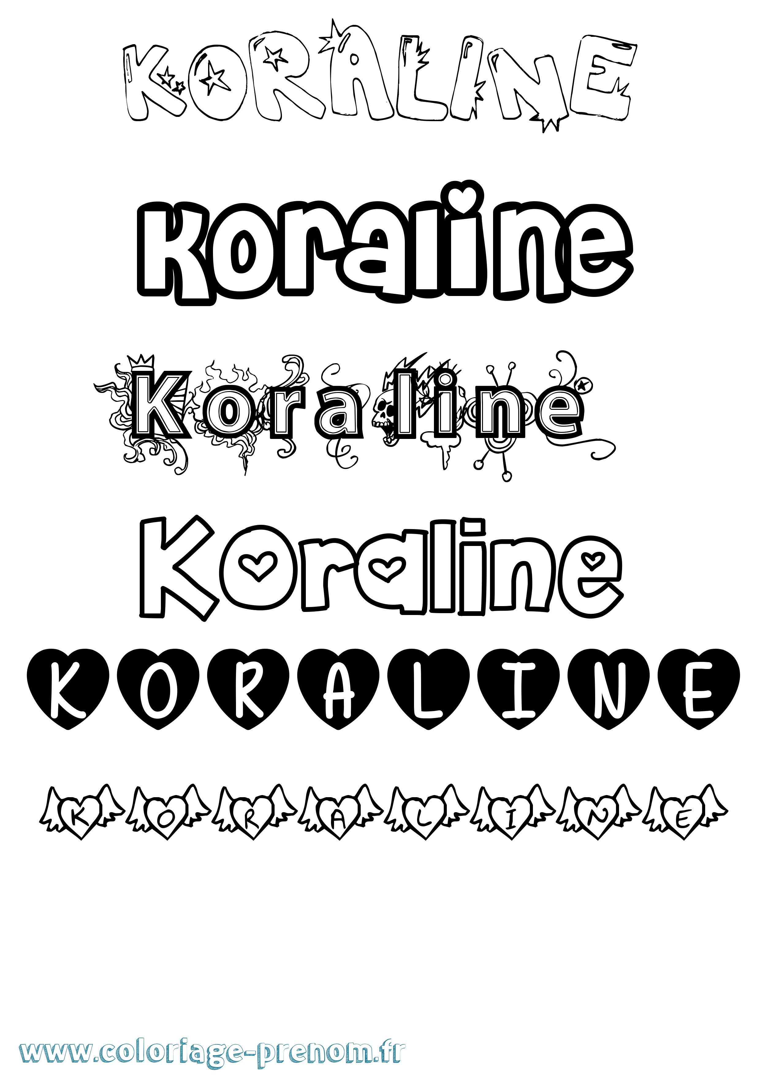 Coloriage Koraline Girly Coloriage prénom Koraline Girly