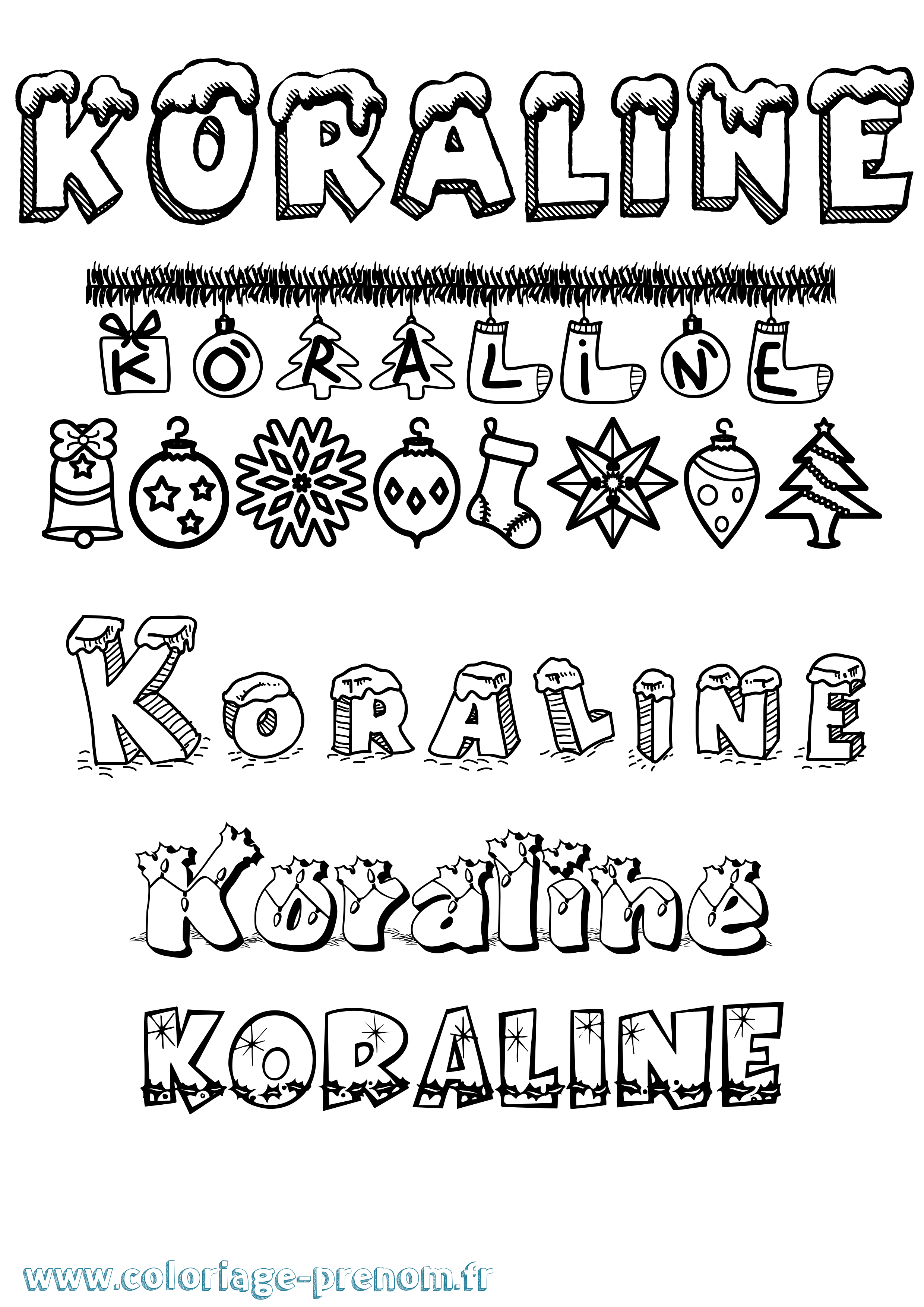 Coloriage Koraline Noël Coloriage prénom Koraline Noël