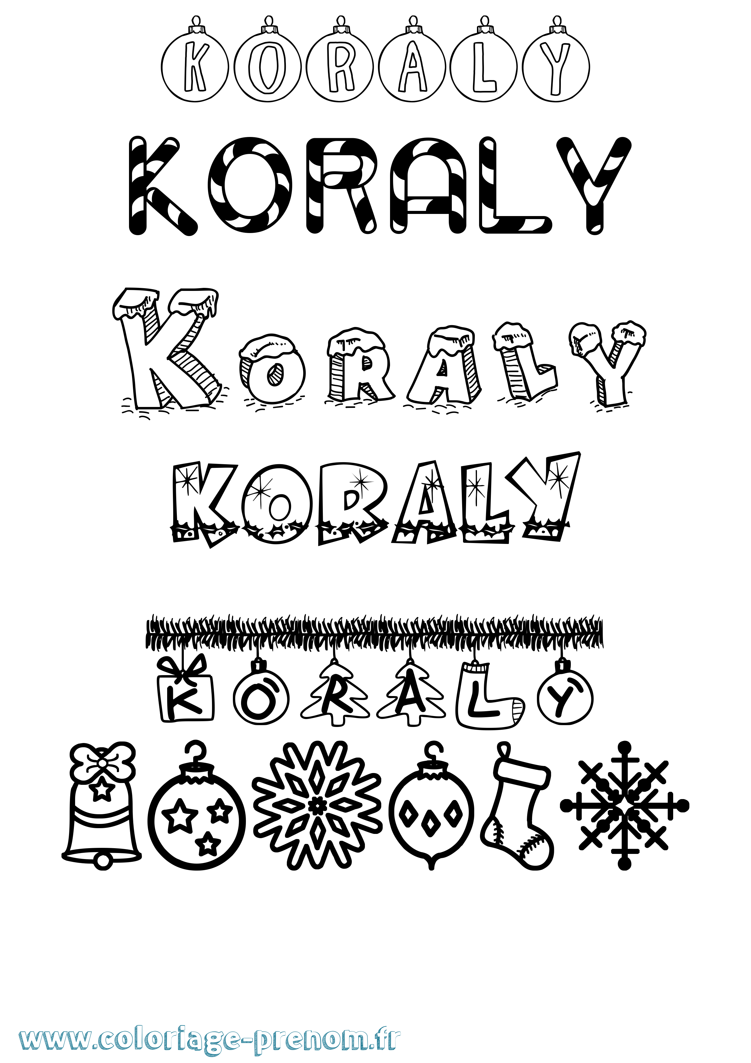 Coloriage Koraly Noël Coloriage prénom Koraly Noël