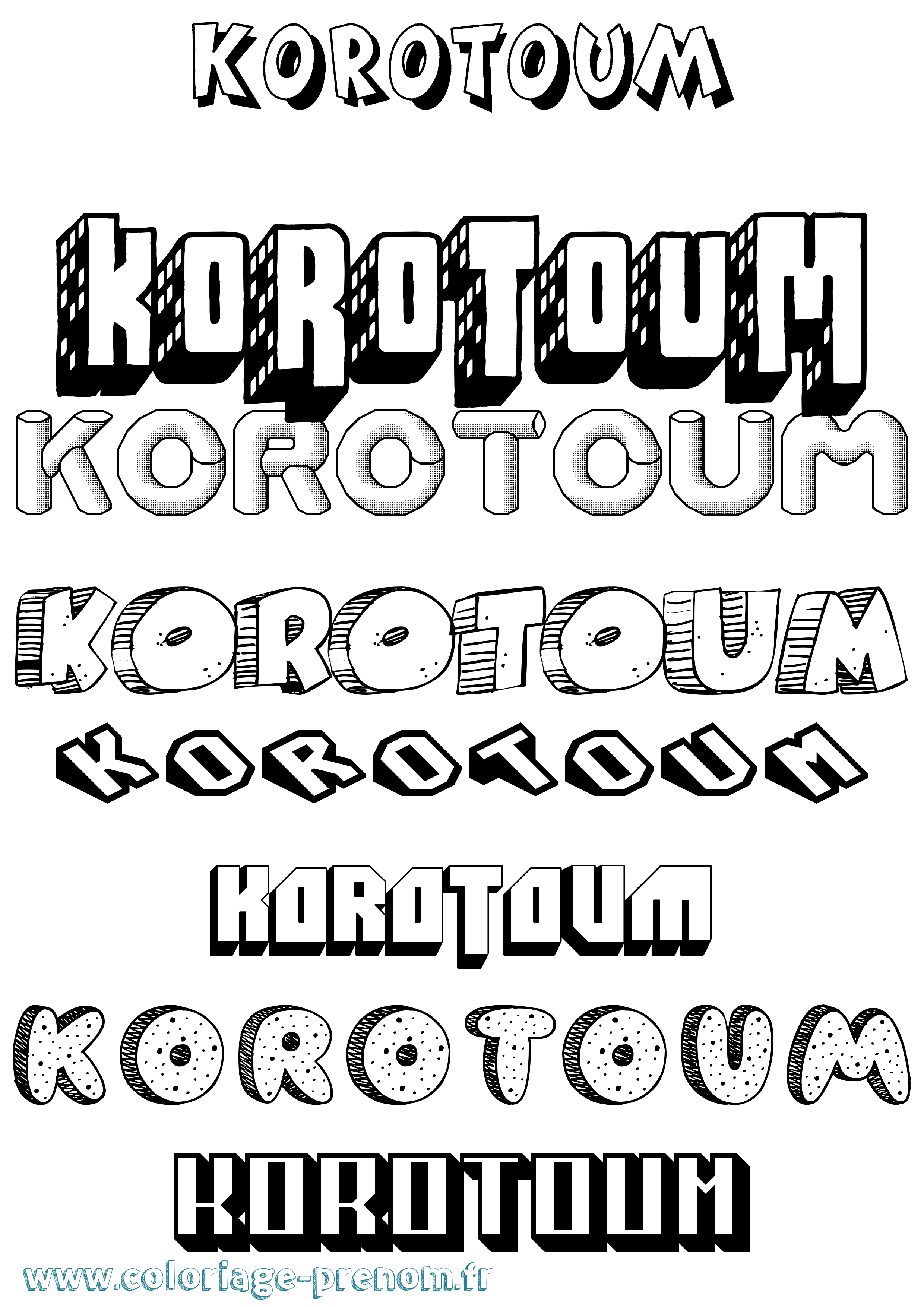 Coloriage Korotoum Effet 3D Coloriage prénom Korotoum Effet 3D