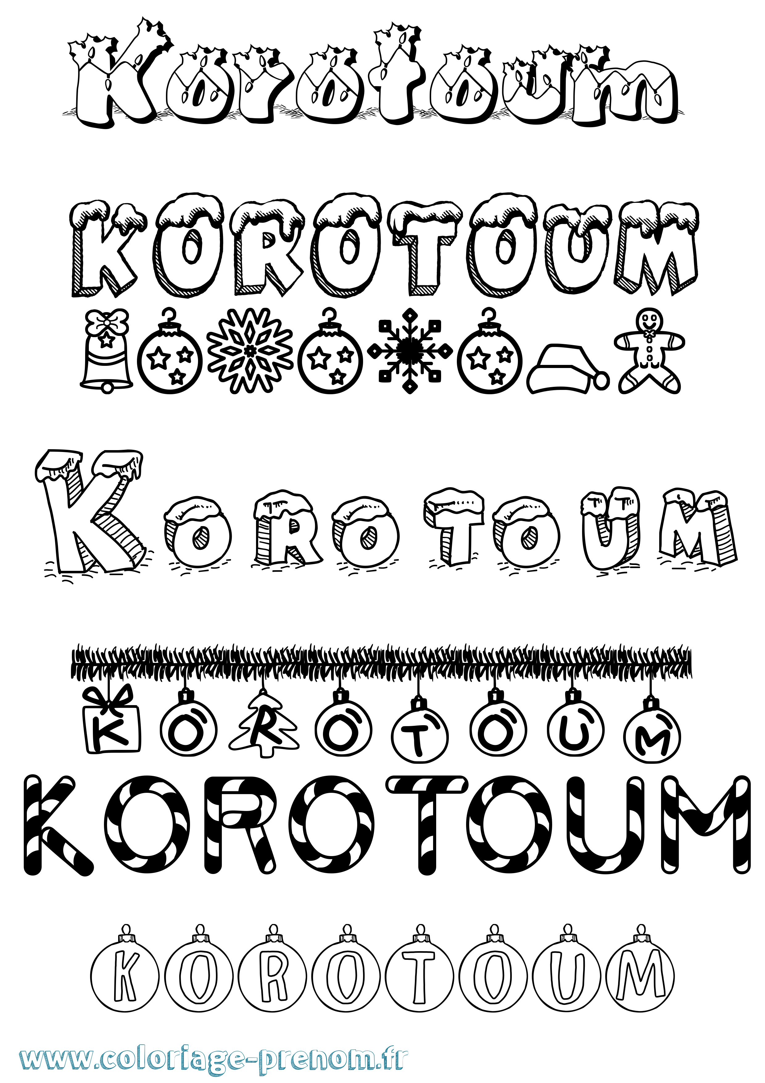 Coloriage Korotoum Noël Coloriage prénom Korotoum Noël