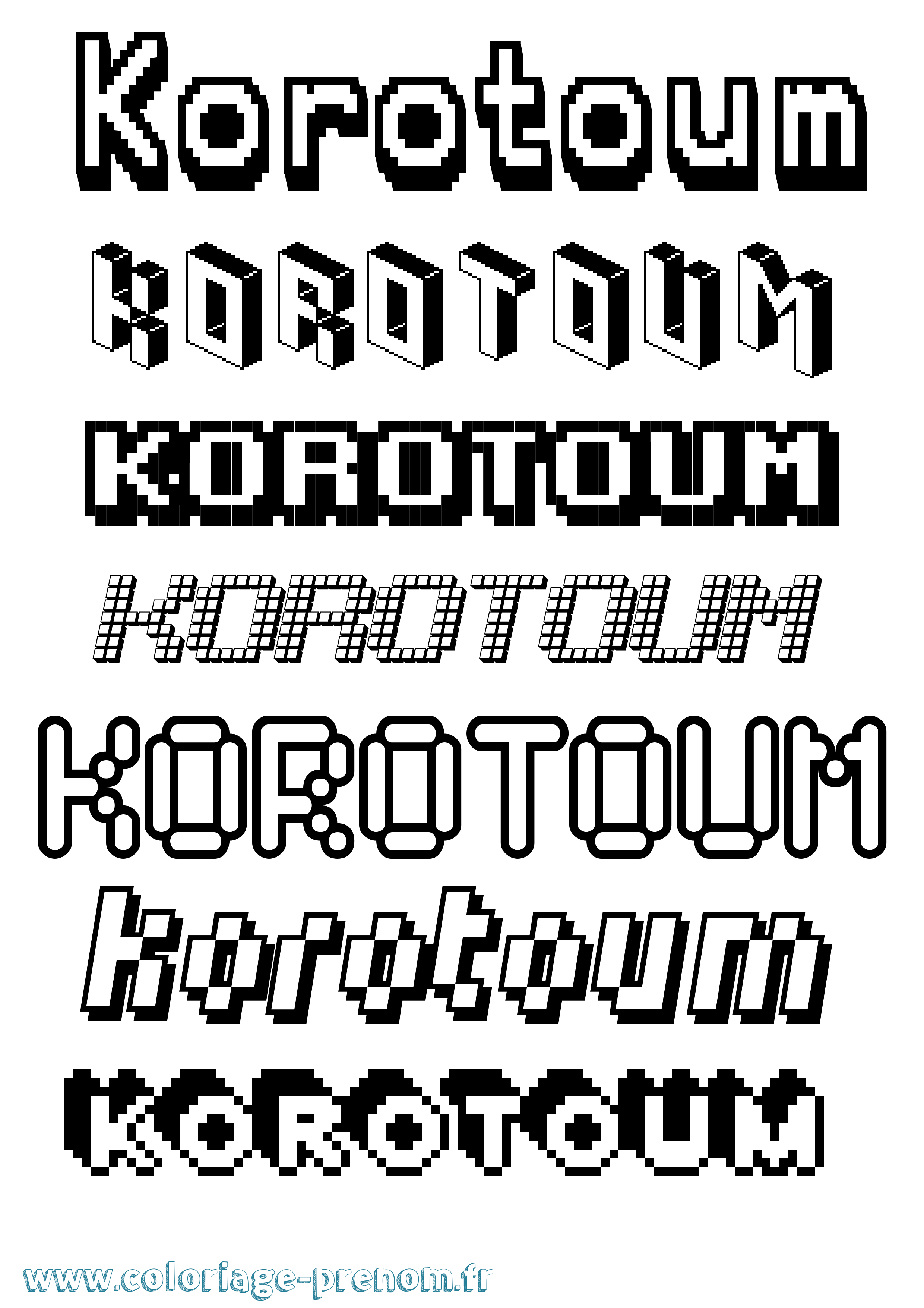 Coloriage Korotoum Pixel Coloriage prénom Korotoum Pixel