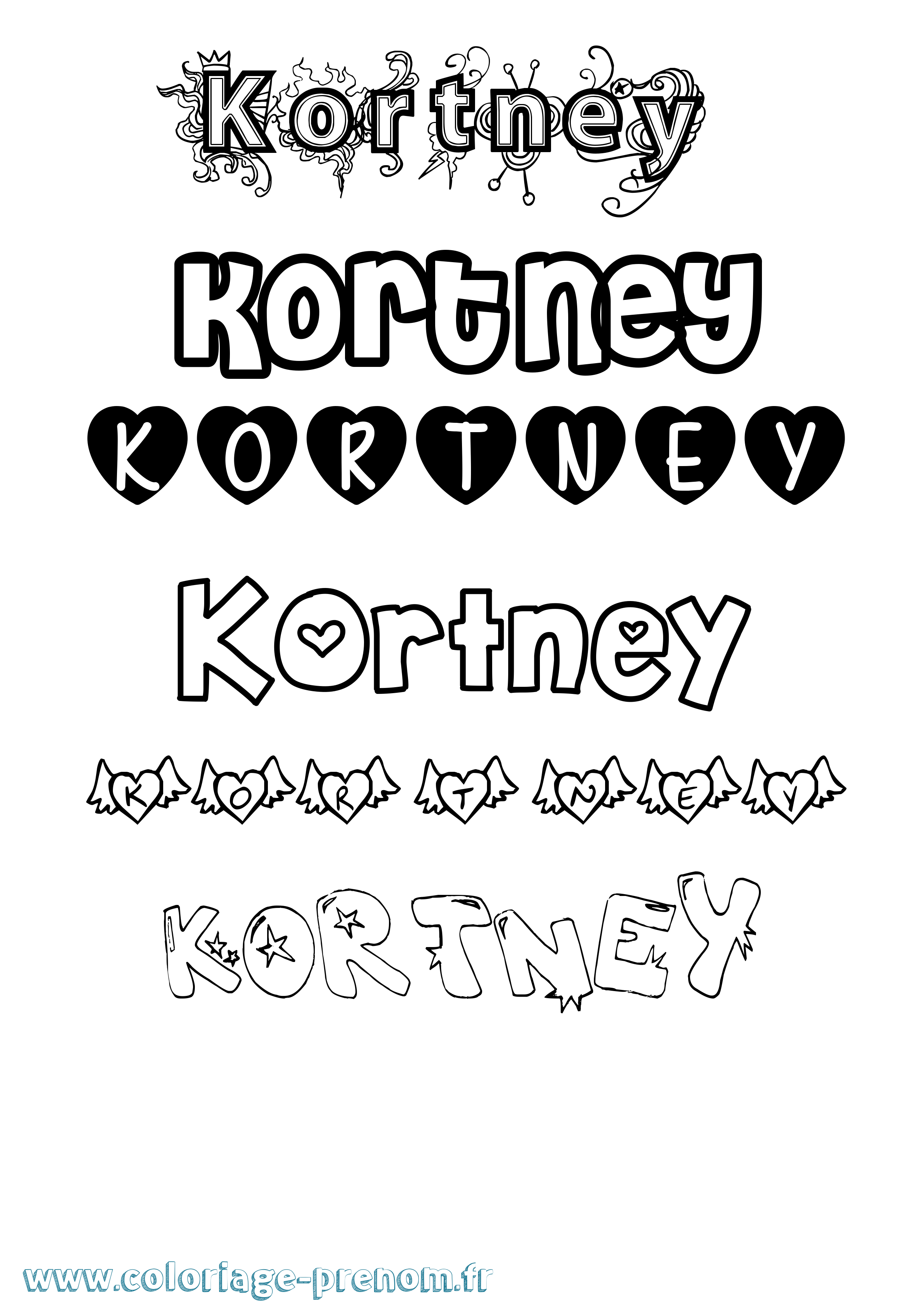 Coloriage Kortney Girly Coloriage prénom Kortney Girly