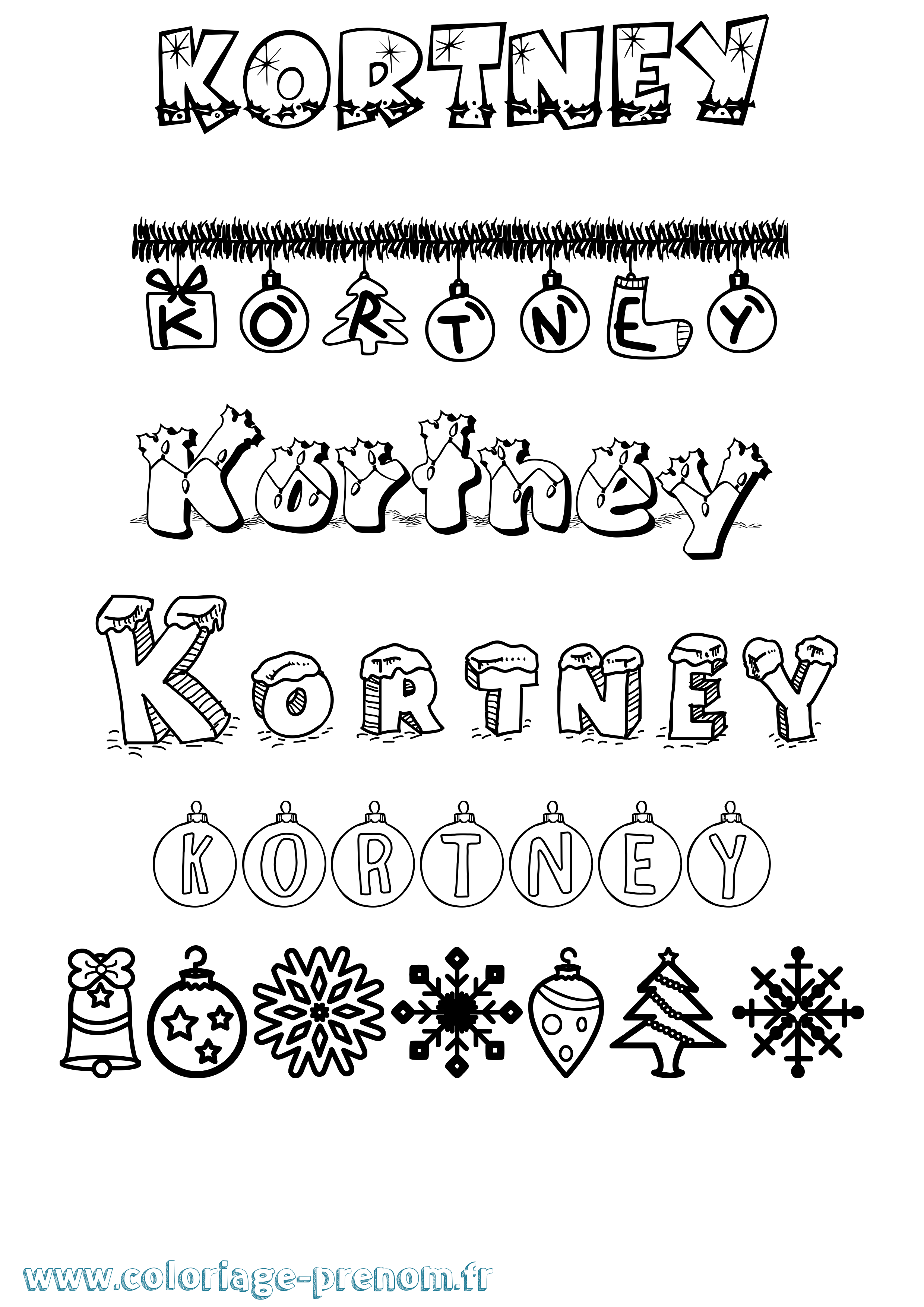 Coloriage Kortney Noël Coloriage prénom Kortney Noël