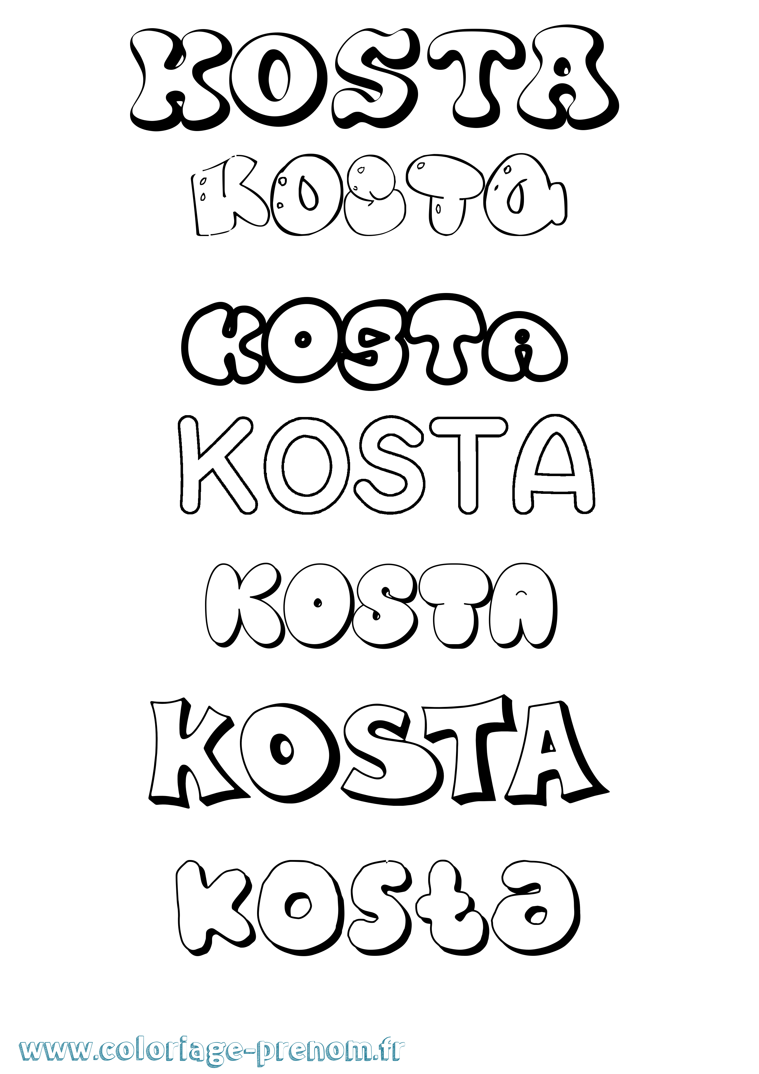 Coloriage Kosta Bubble Coloriage prénom Kosta Bubble