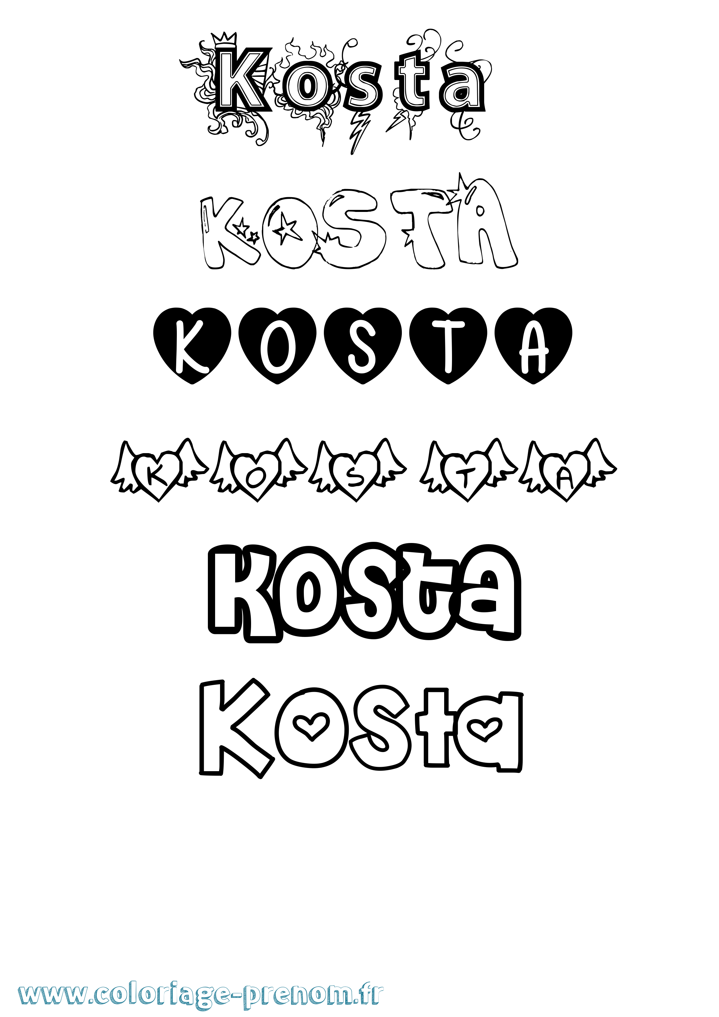 Coloriage Kosta Girly Coloriage prénom Kosta Girly