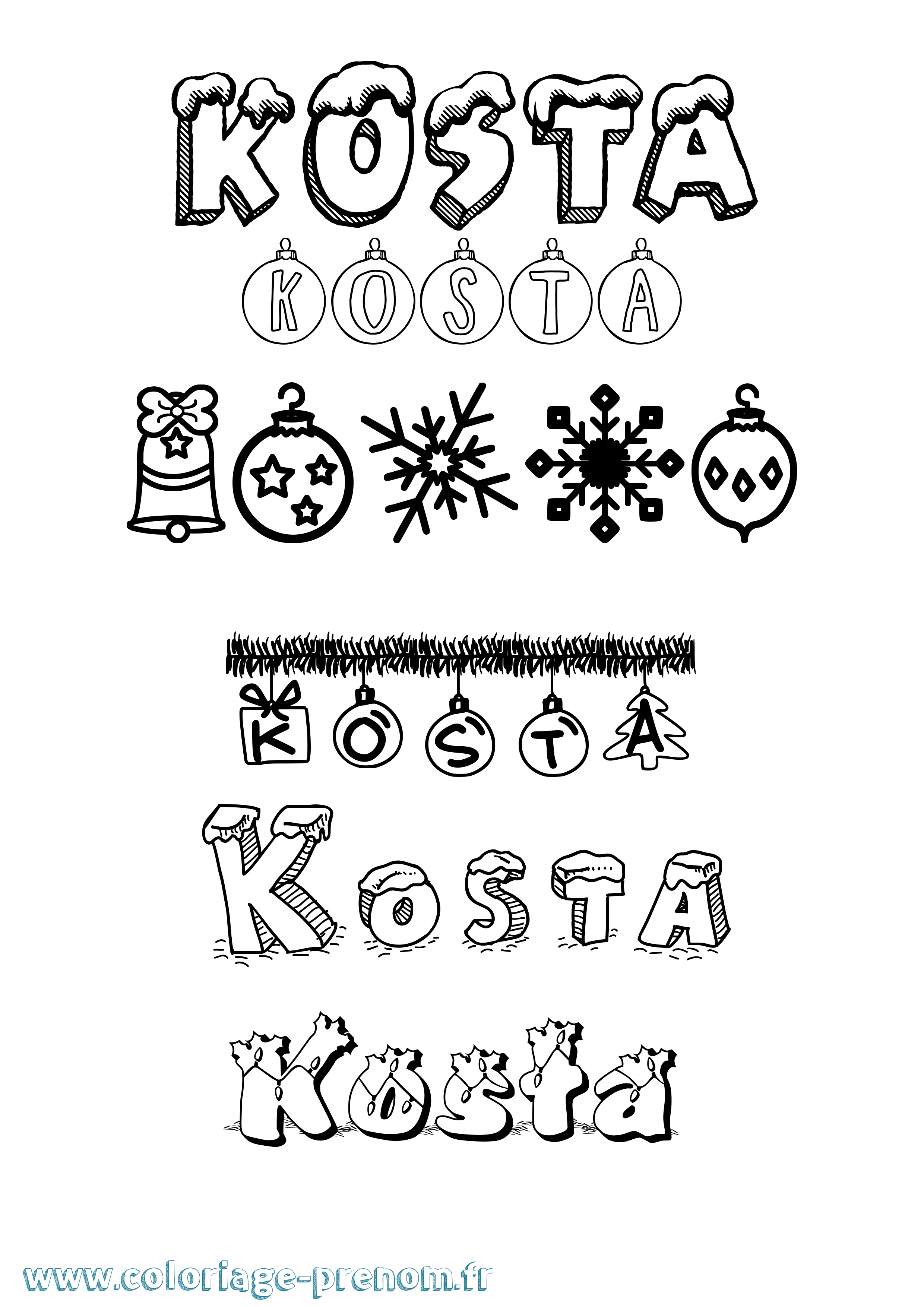Coloriage Kosta Noël Coloriage prénom Kosta Noël