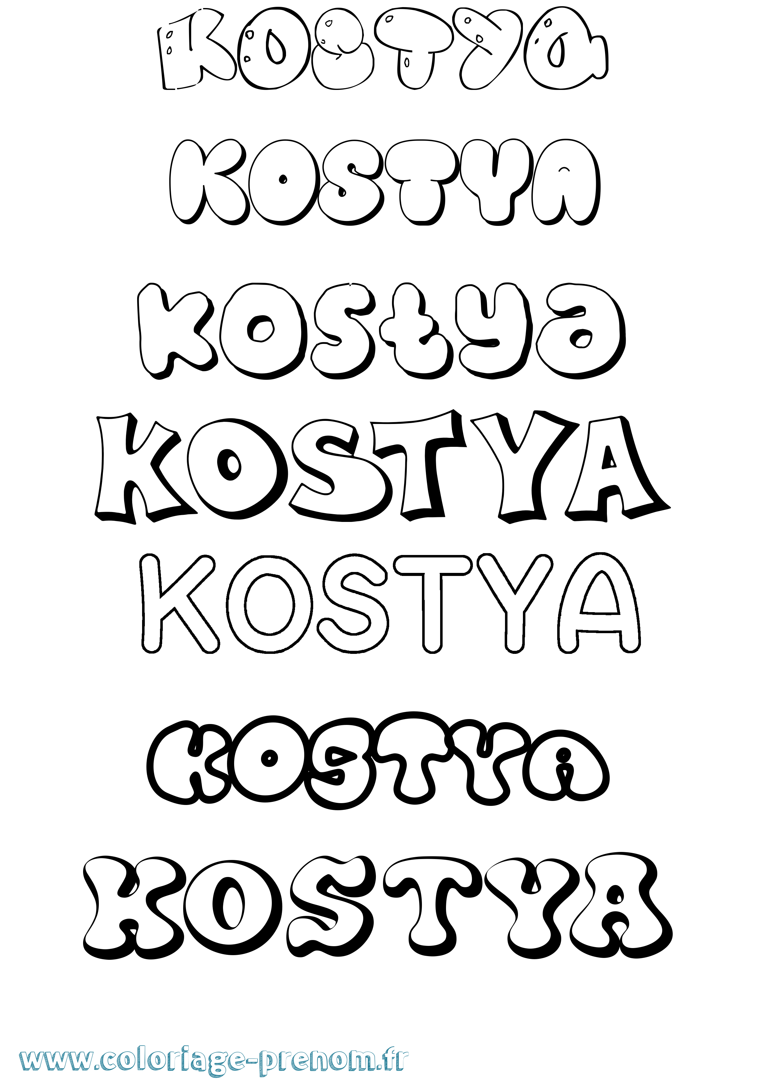 Coloriage Kostya Bubble Coloriage prénom Kostya Bubble