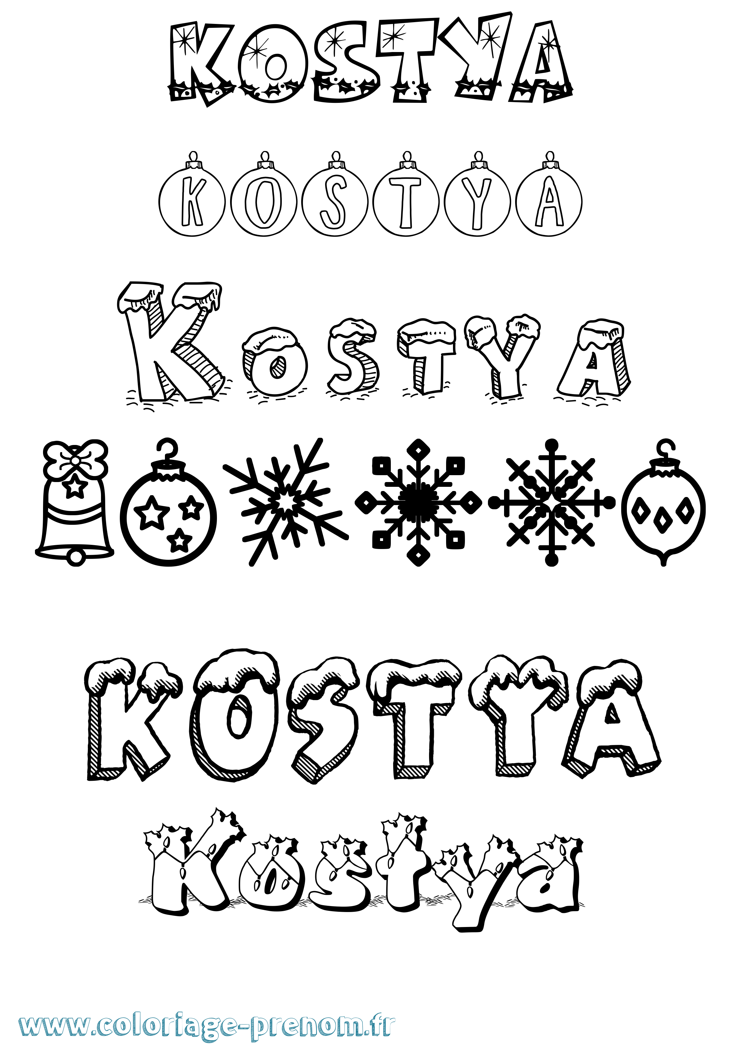 Coloriage Kostya Noël Coloriage prénom Kostya Noël
