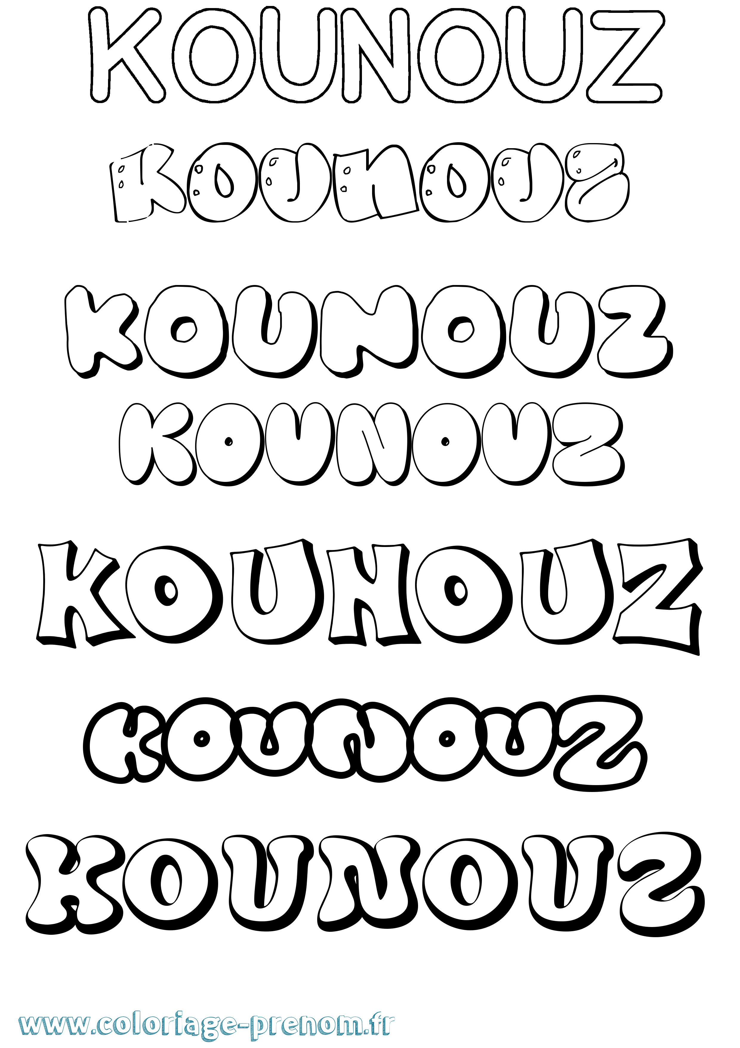 Coloriage Kounouz Bubble Coloriage prénom Kounouz Bubble