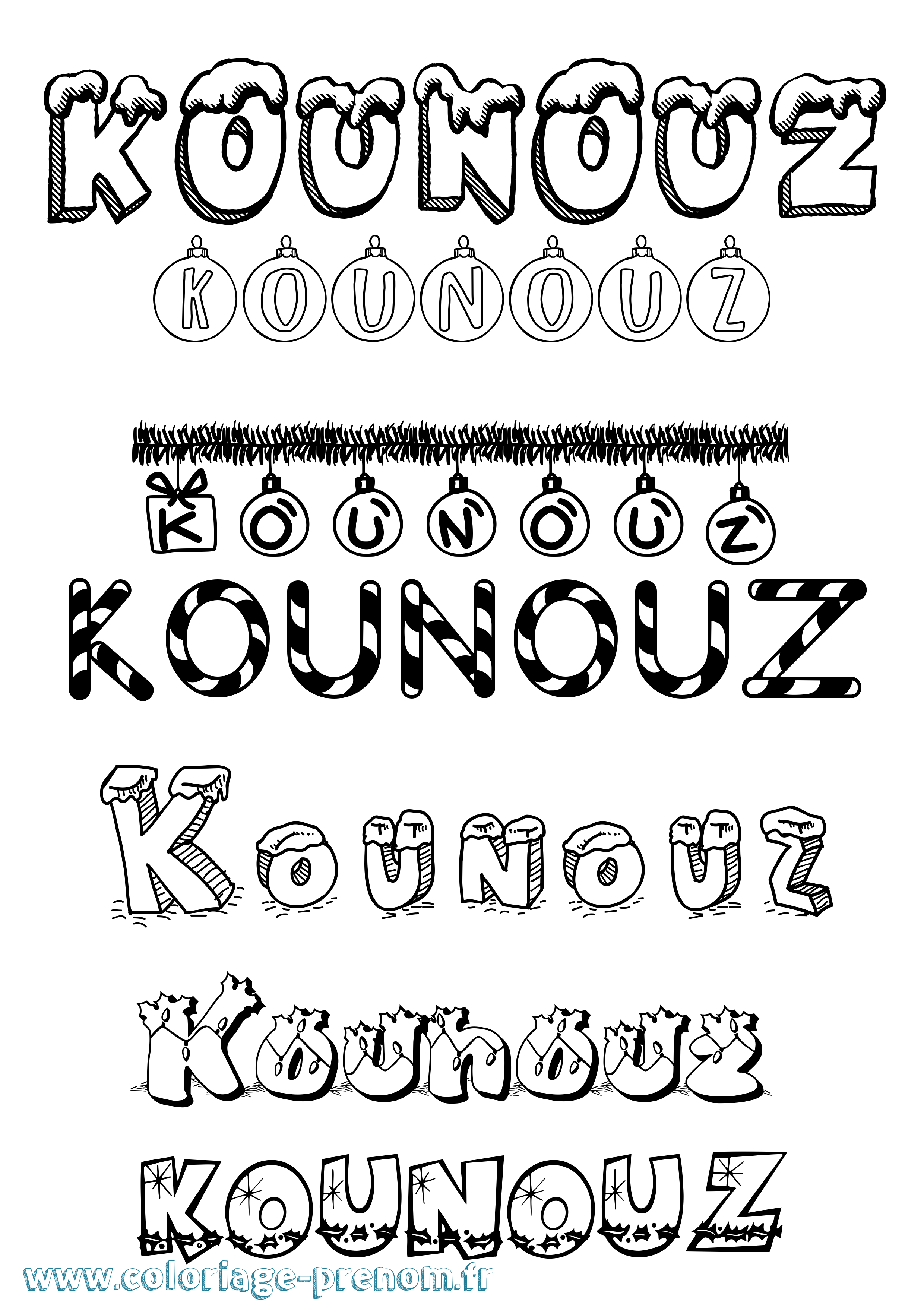 Coloriage Kounouz Noël Coloriage prénom Kounouz Noël
