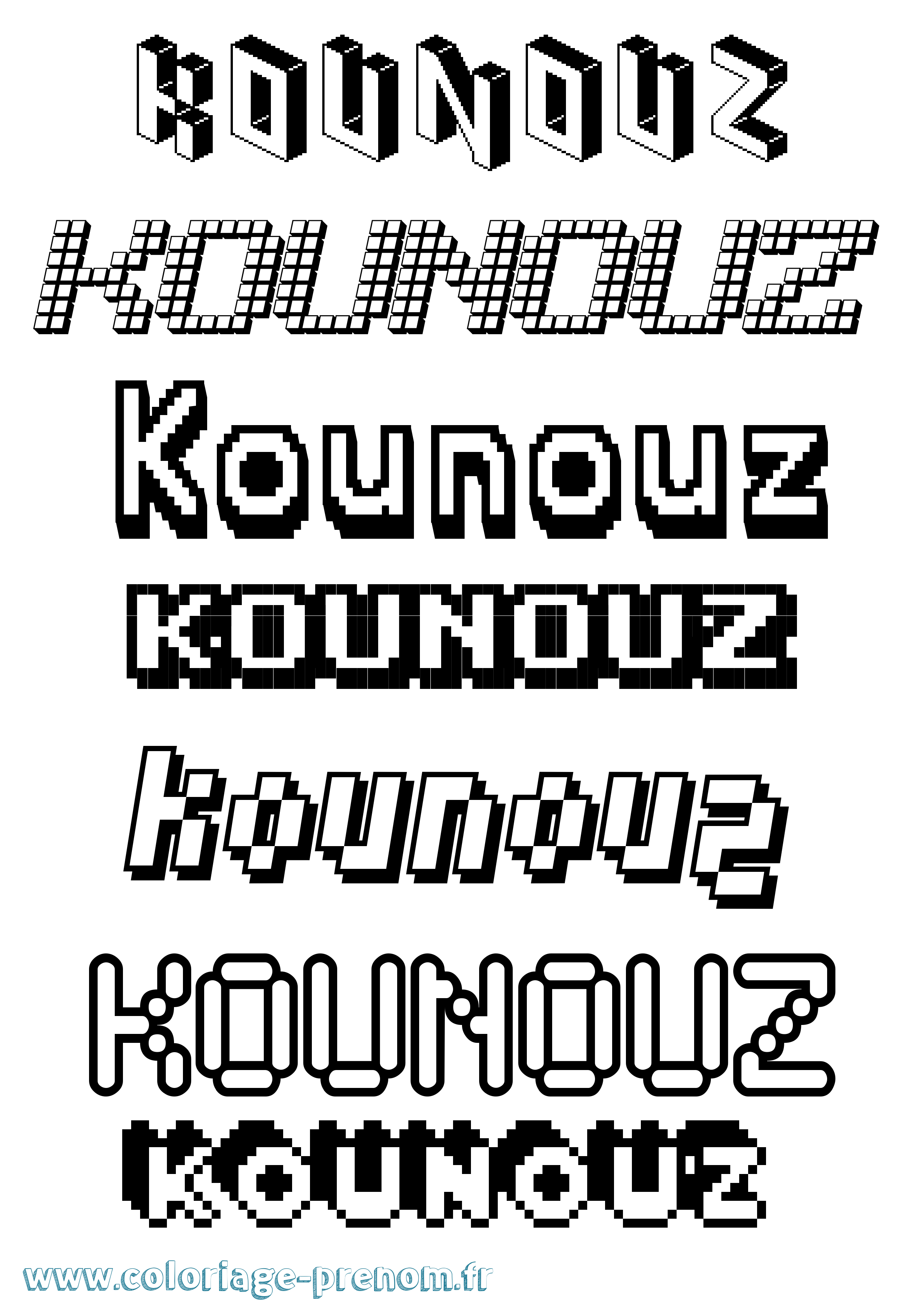 Coloriage Kounouz Pixel Coloriage prénom Kounouz Pixel