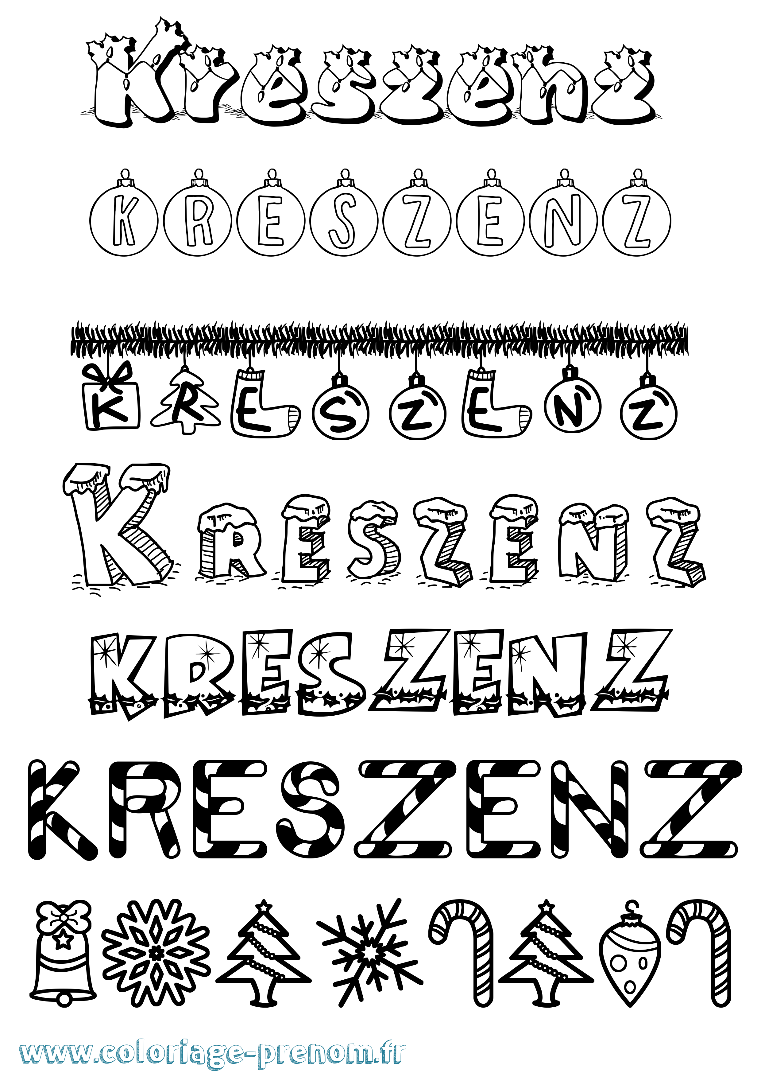 Coloriage Kreszenz Noël Coloriage prénom Kreszenz Noël