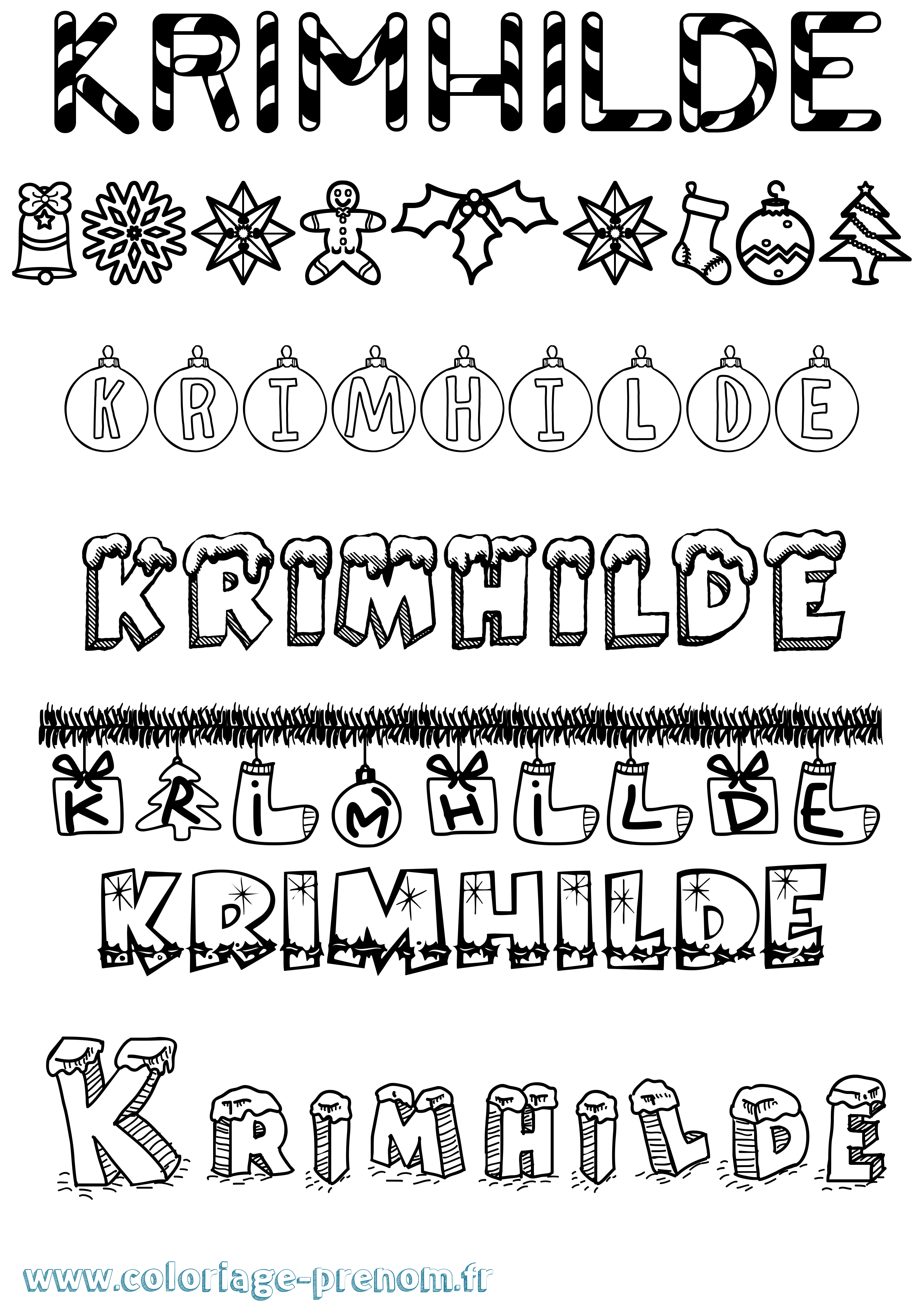 Coloriage Krimhilde Noël Coloriage prénom Krimhilde Noël