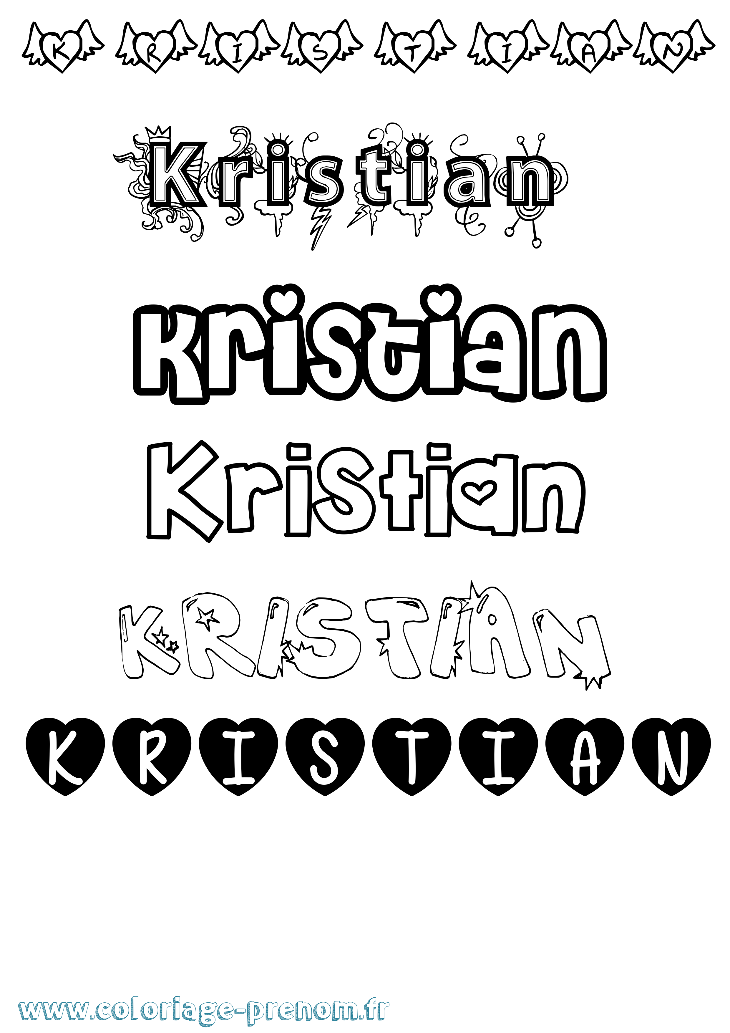 Coloriage Kristian Girly Coloriage prénom Kristian Girly
