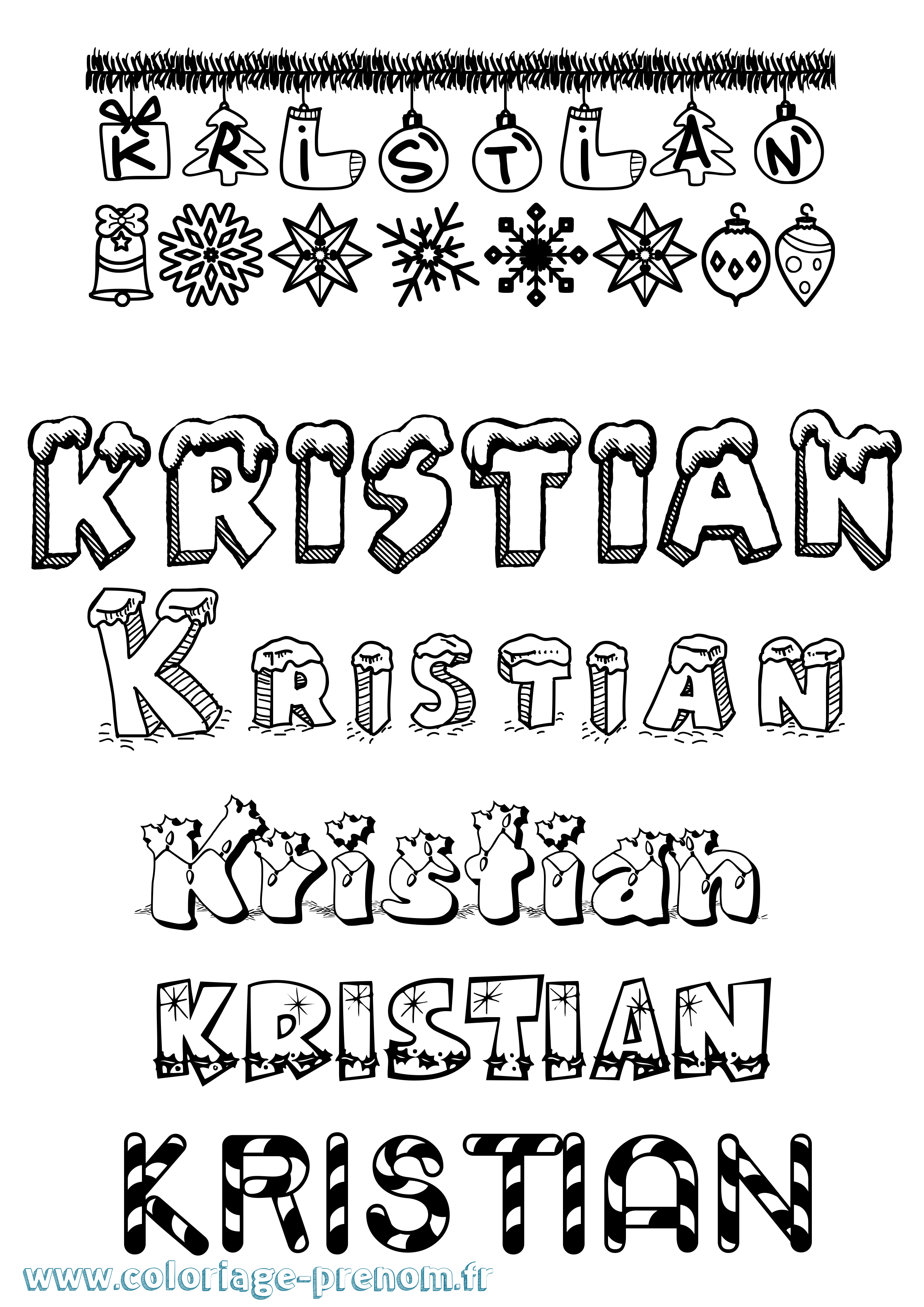 Coloriage Kristian Noël Coloriage prénom Kristian Noël