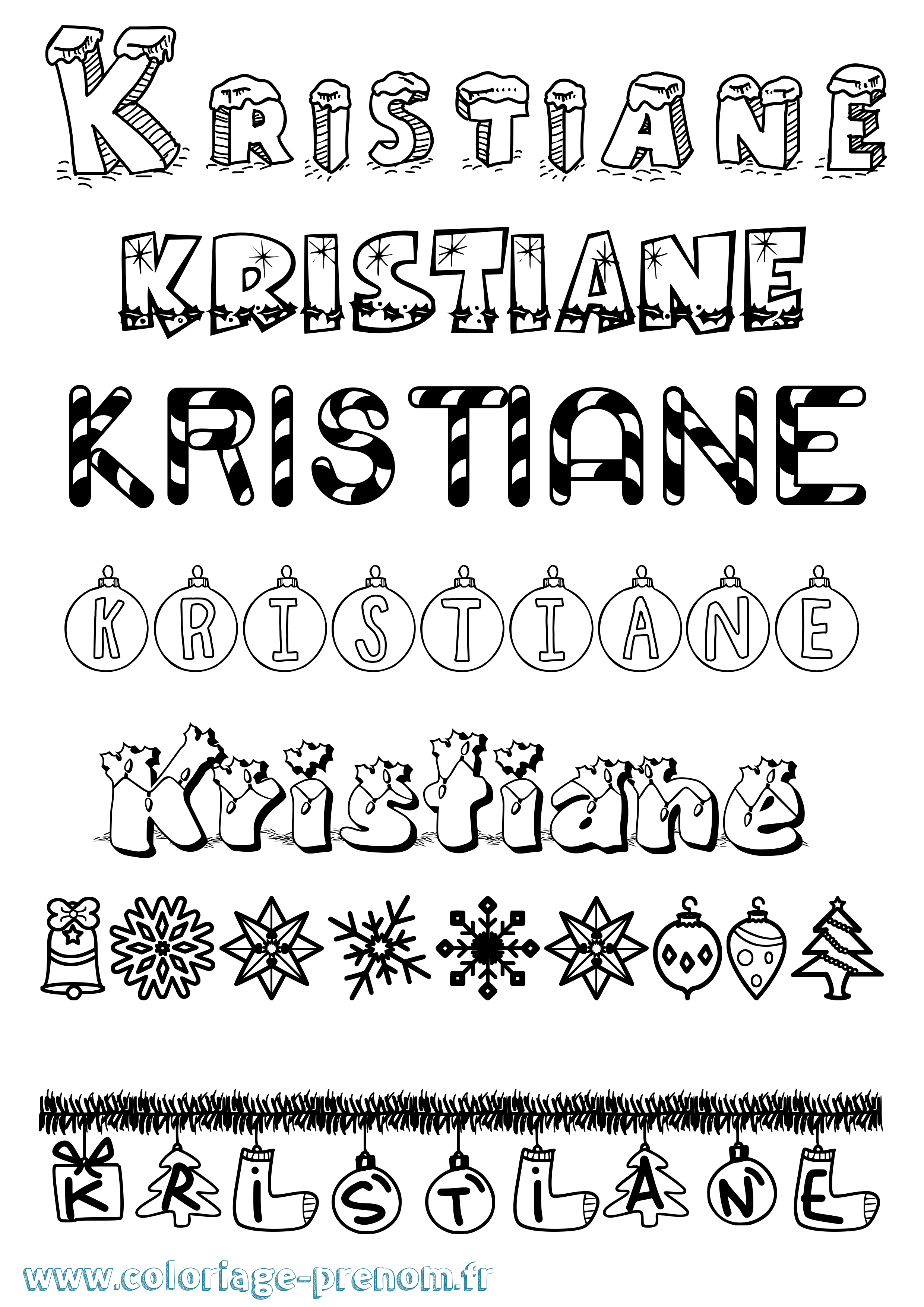 Coloriage Kristiane Noël Coloriage prénom Kristiane Noël