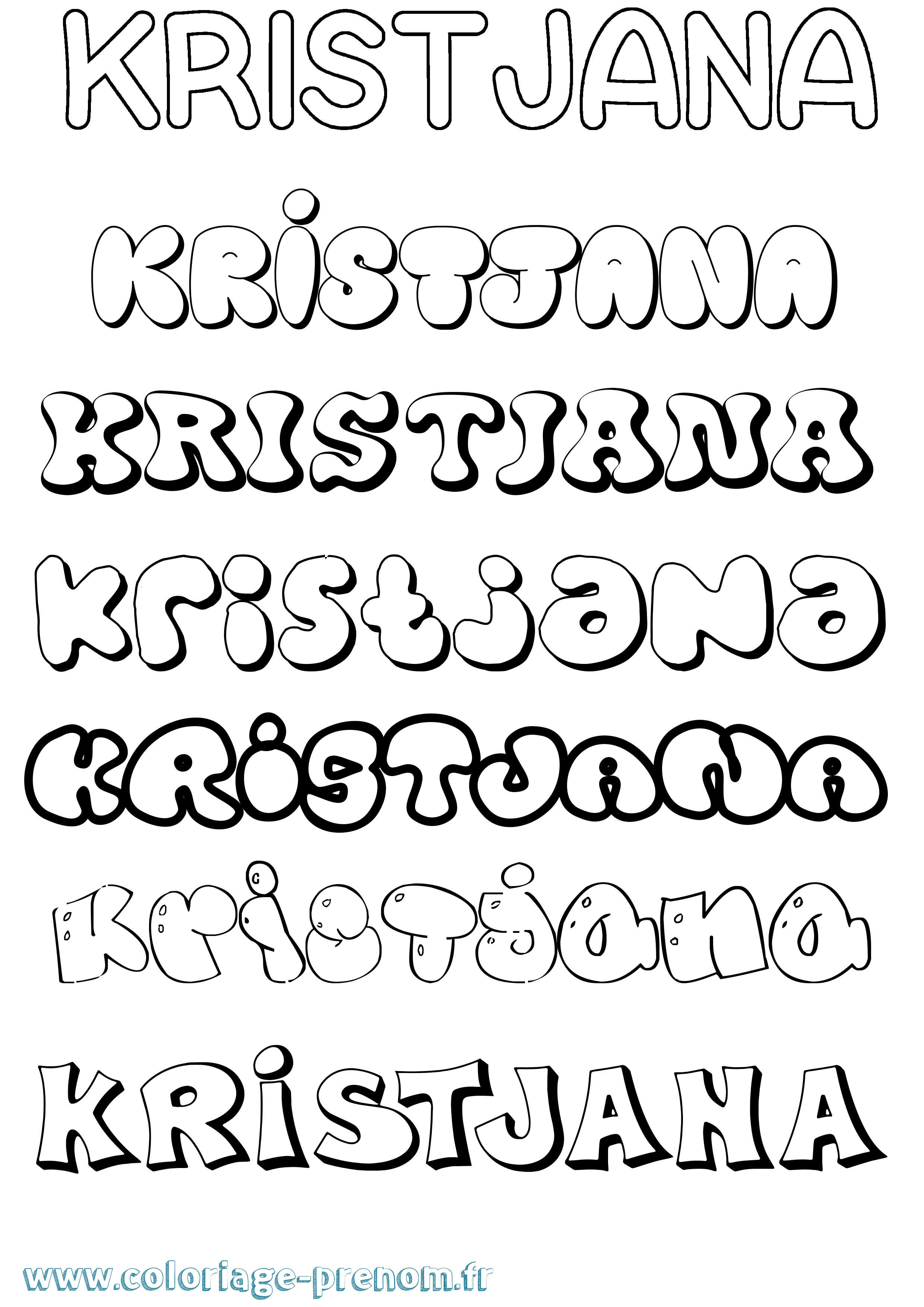 Coloriage Kristjana Bubble Coloriage prénom Kristjana Bubble