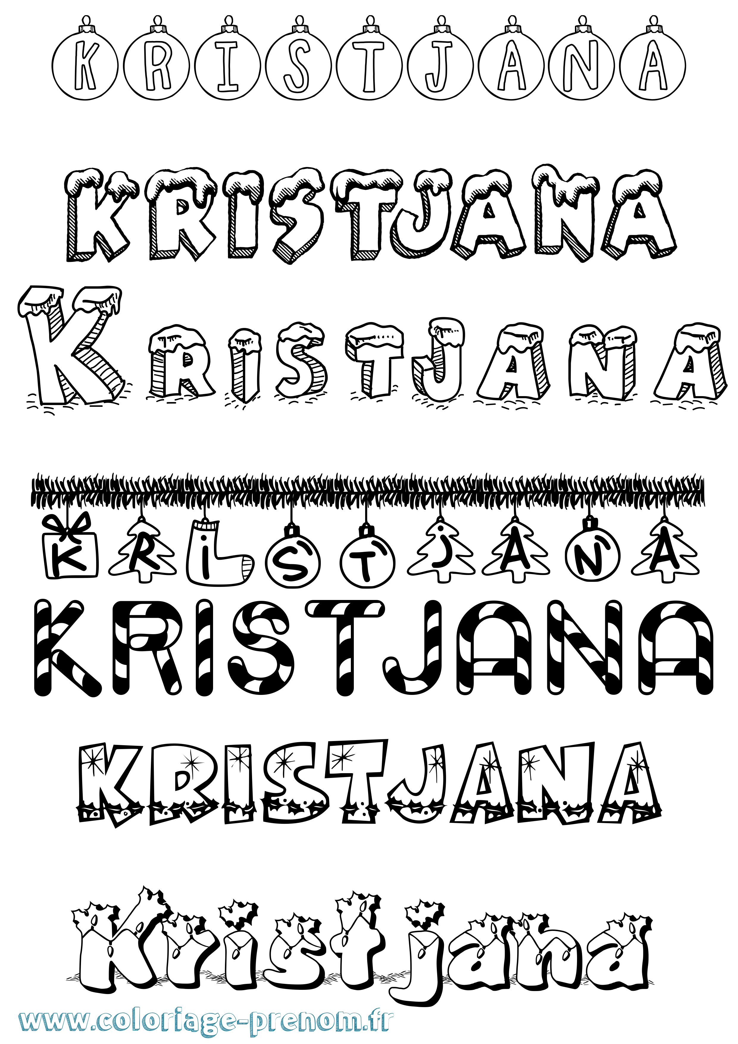 Coloriage Kristjana Noël Coloriage prénom Kristjana Noël