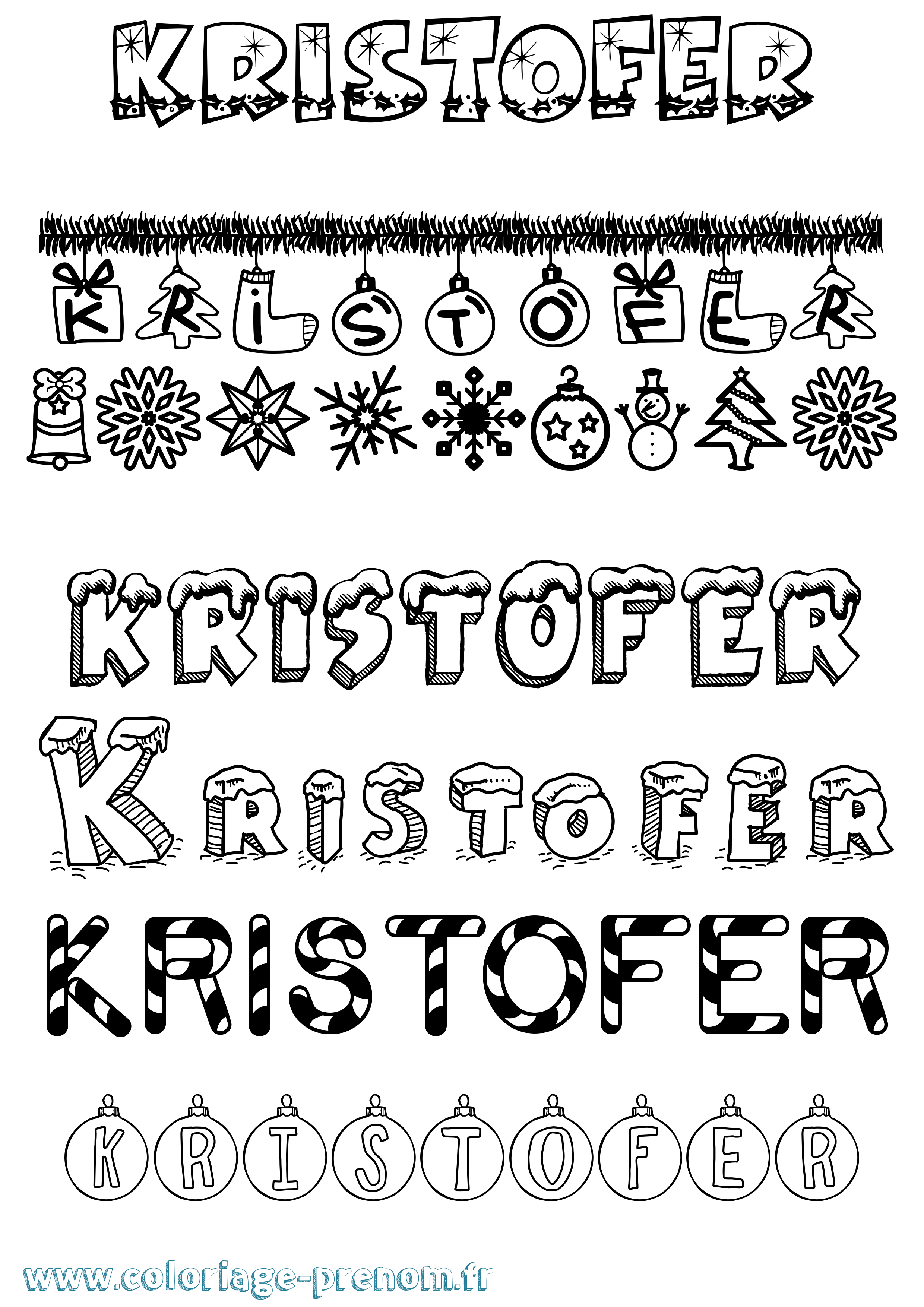 Coloriage Kristofer Noël Coloriage prénom Kristofer Noël