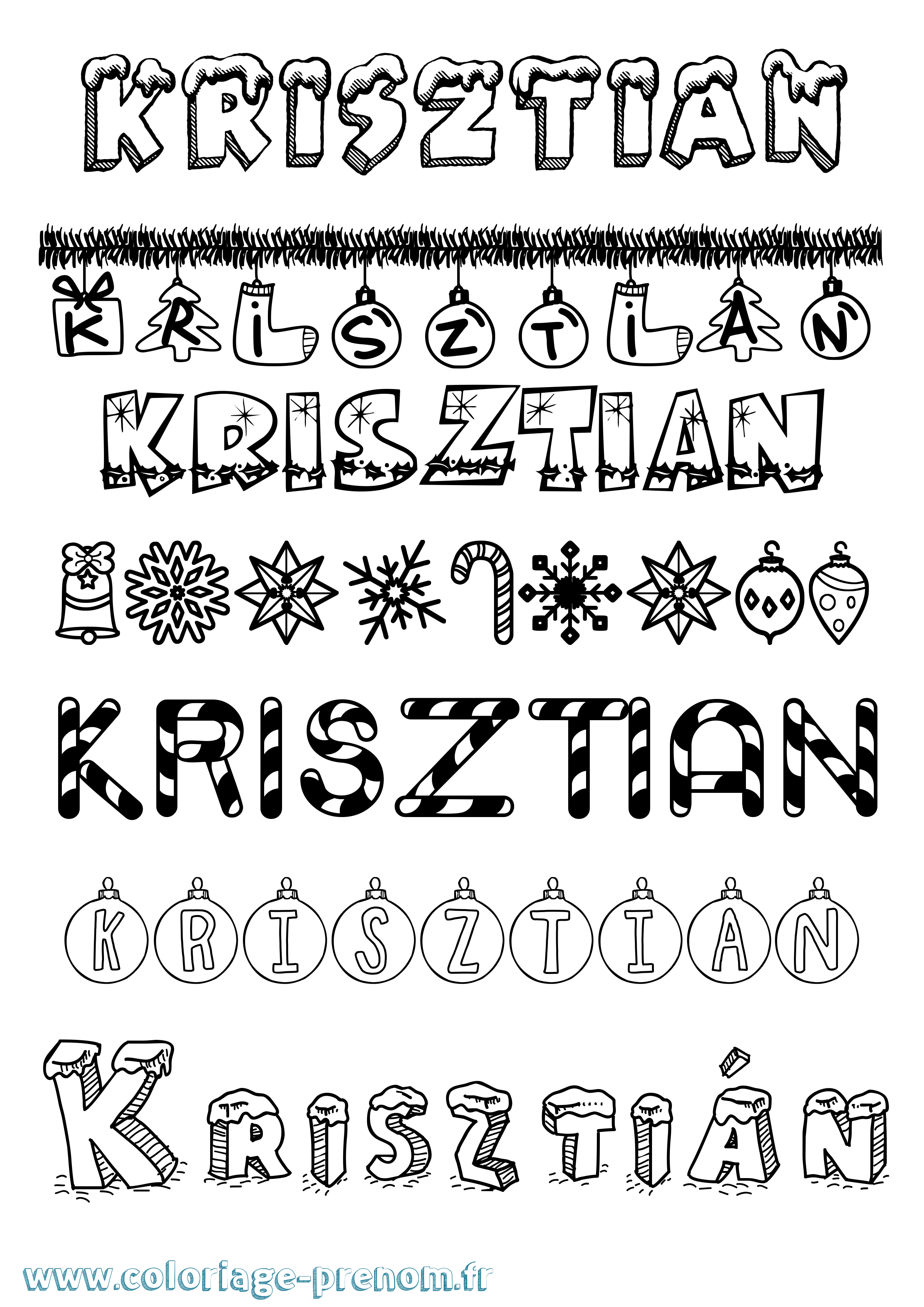 Coloriage Krisztián Noël Coloriage prénom Krisztián Noël
