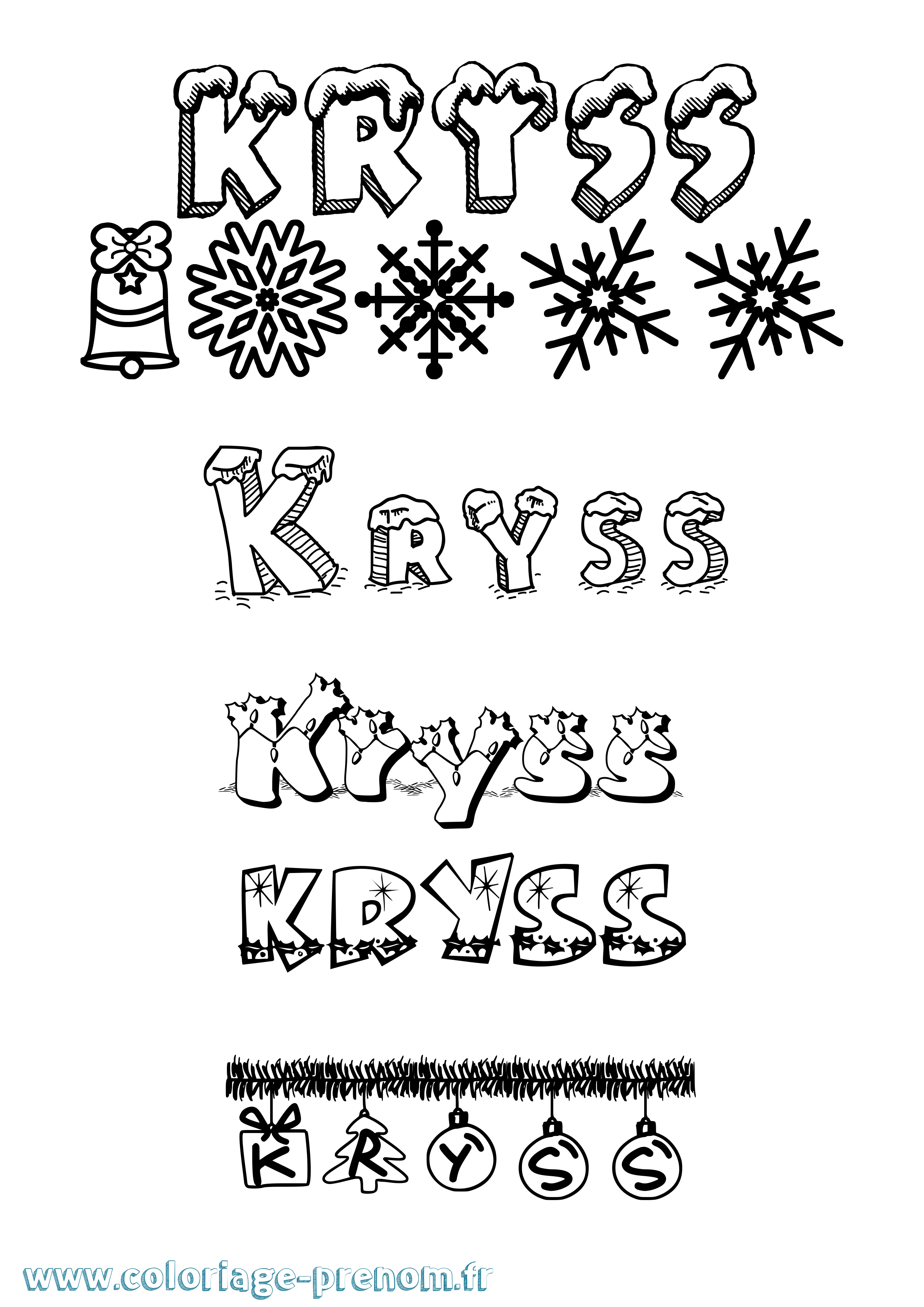 Coloriage Kryss Noël Coloriage prénom Kryss Noël