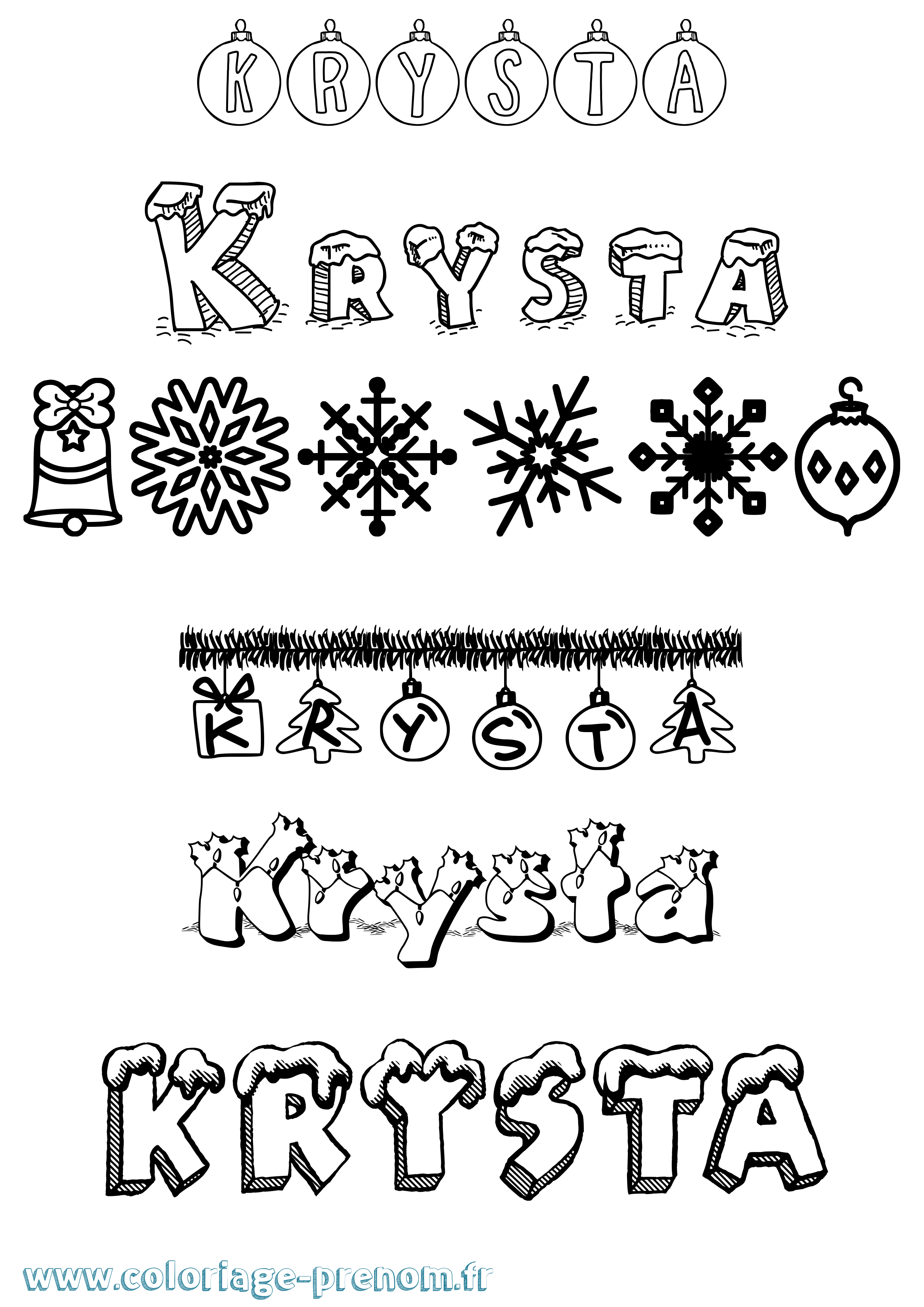 Coloriage Krysta Noël Coloriage prénom Krysta Noël