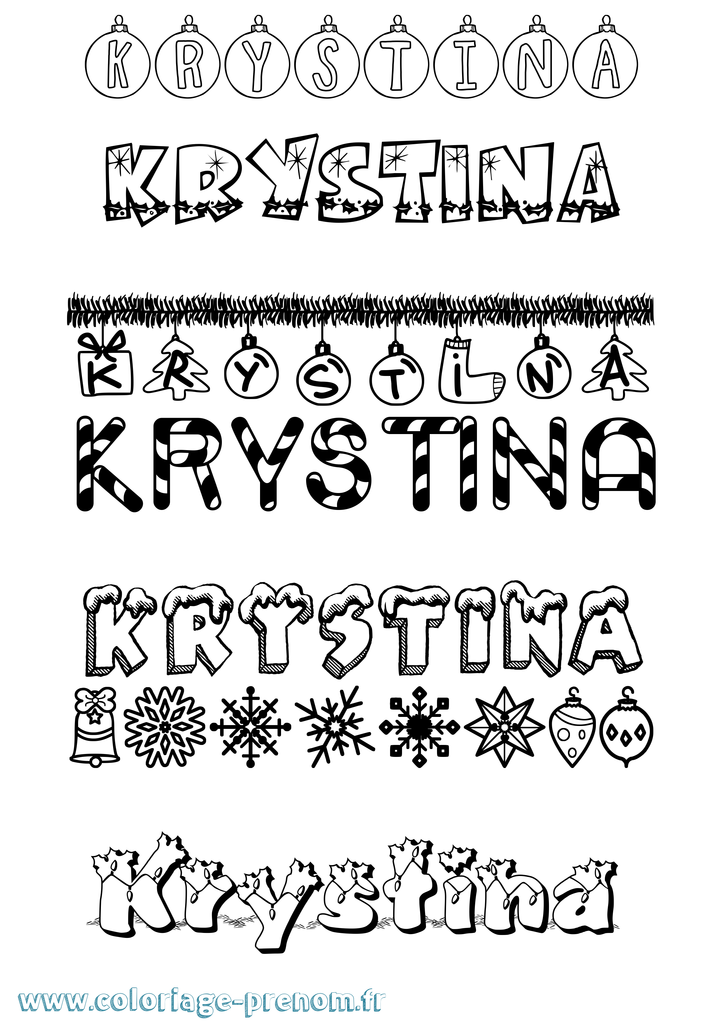 Coloriage Krystina Noël Coloriage prénom Krystina Noël