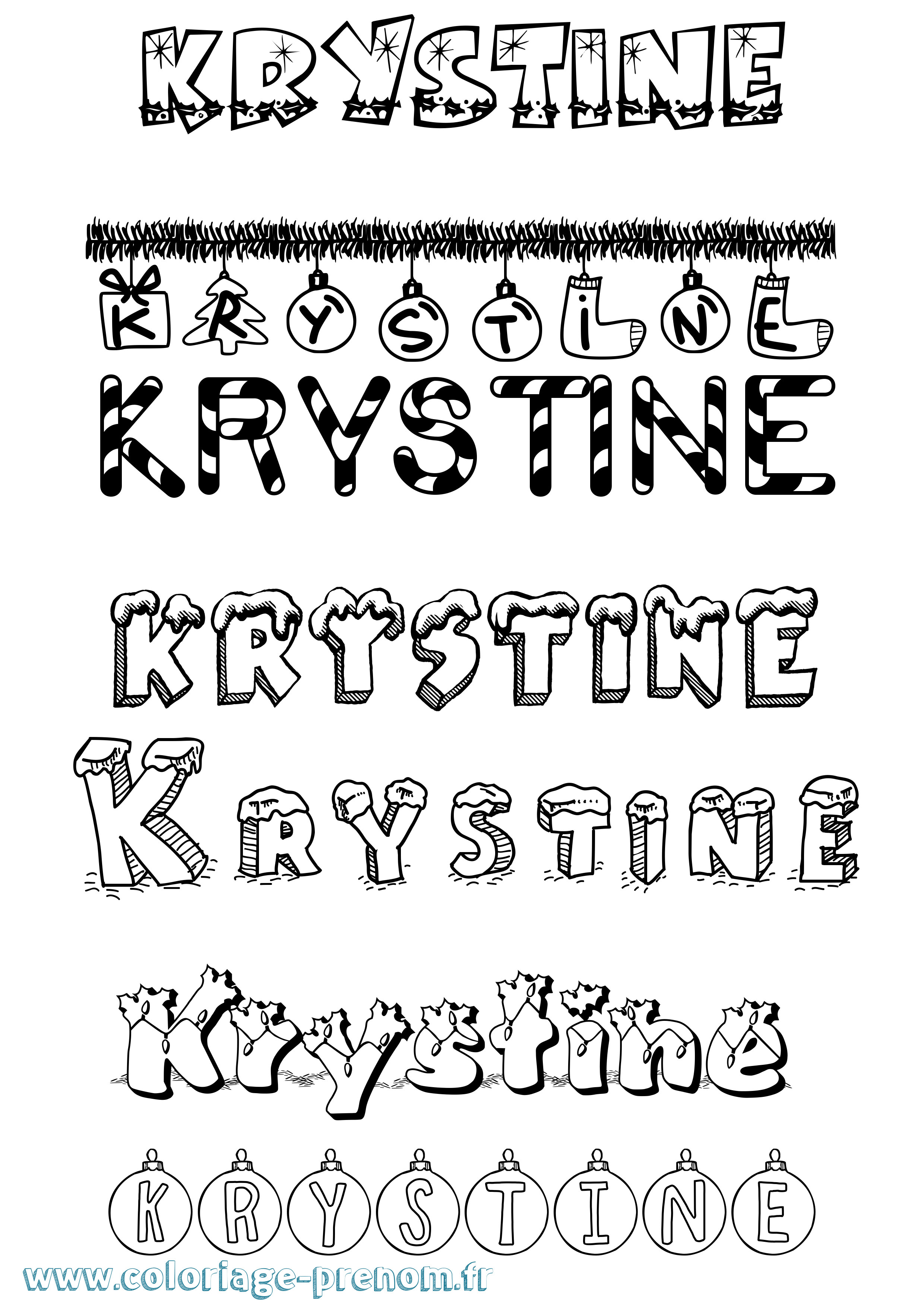 Coloriage Krystine Noël Coloriage prénom Krystine Noël