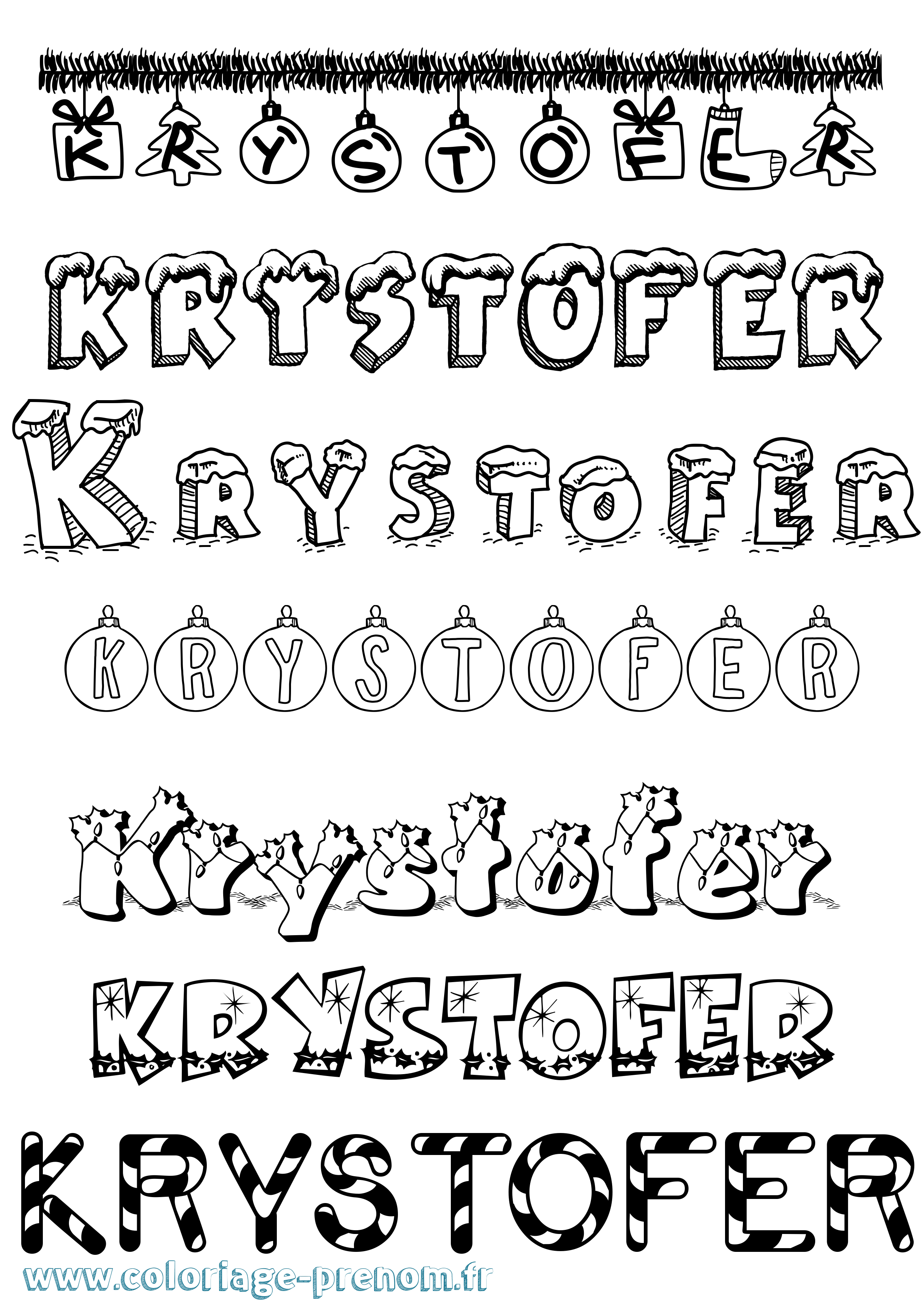Coloriage Krystofer Noël Coloriage prénom Krystofer Noël