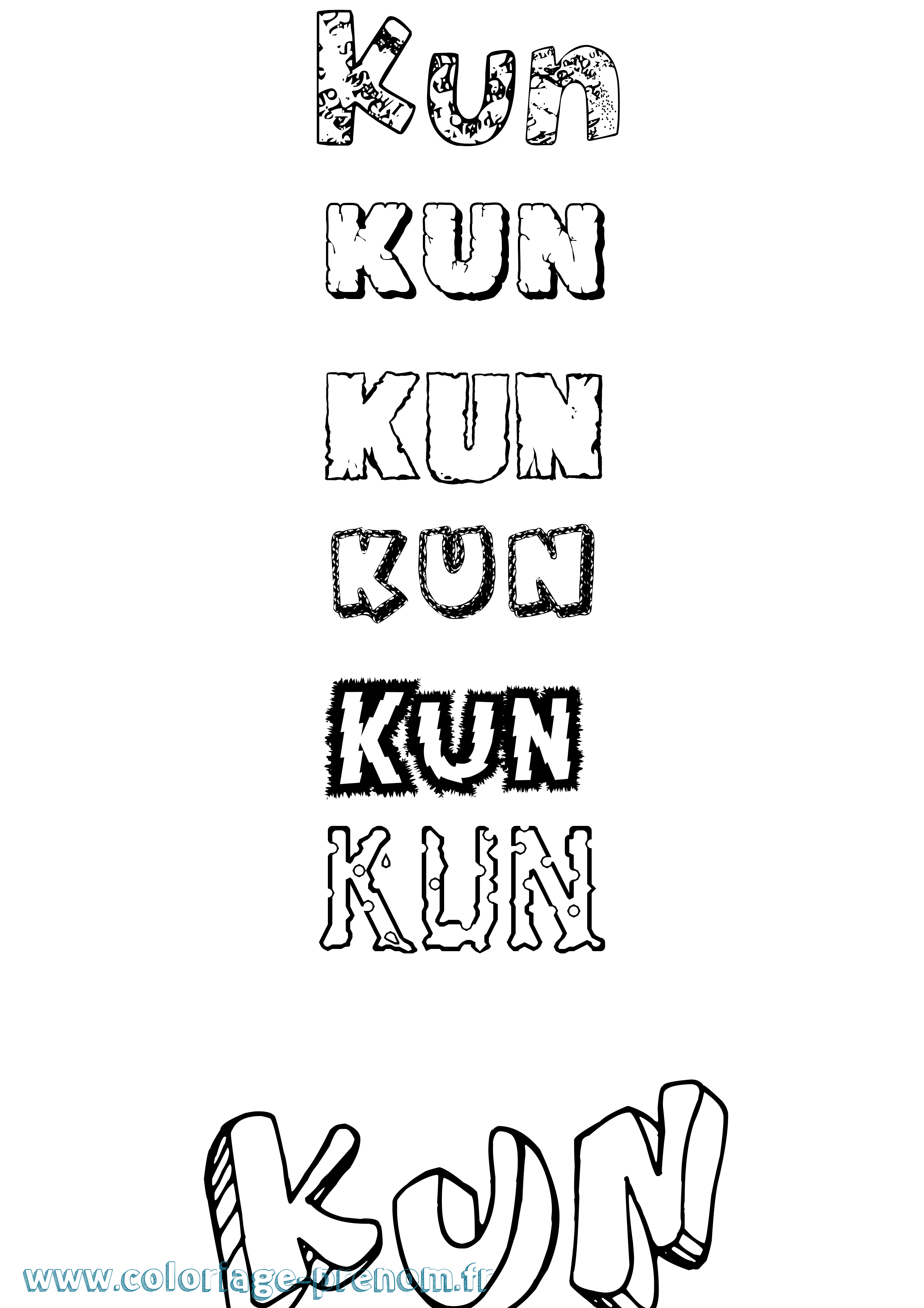 Coloriage Kun Destructuré Coloriage prénom Kun Destructuré
