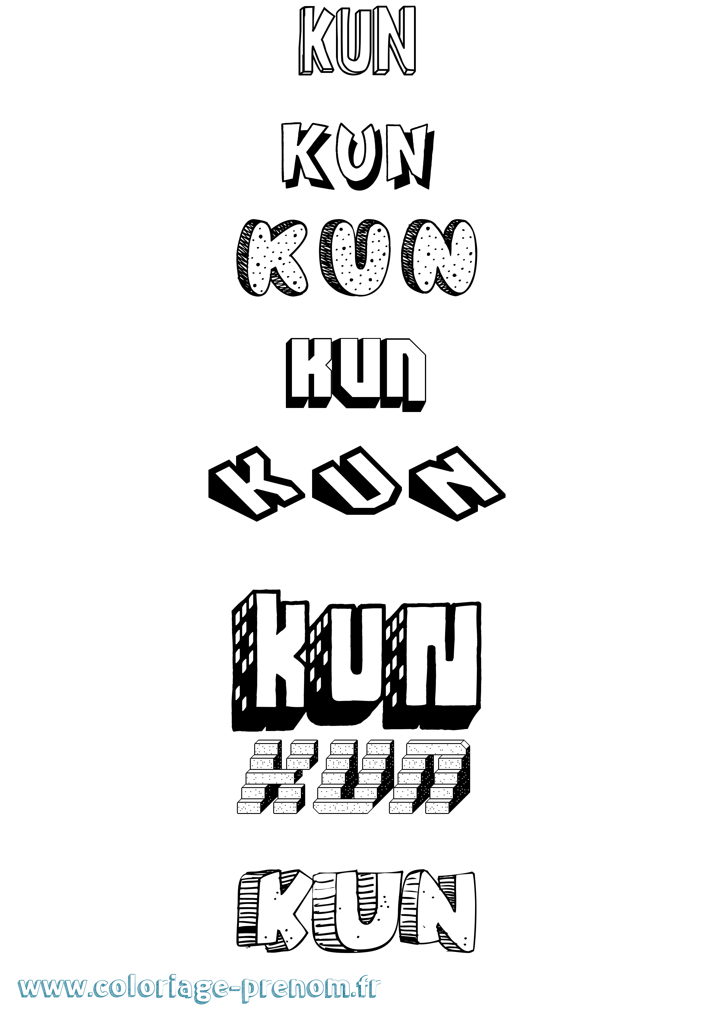 Coloriage Kun Effet 3D Coloriage prénom Kun Effet 3D