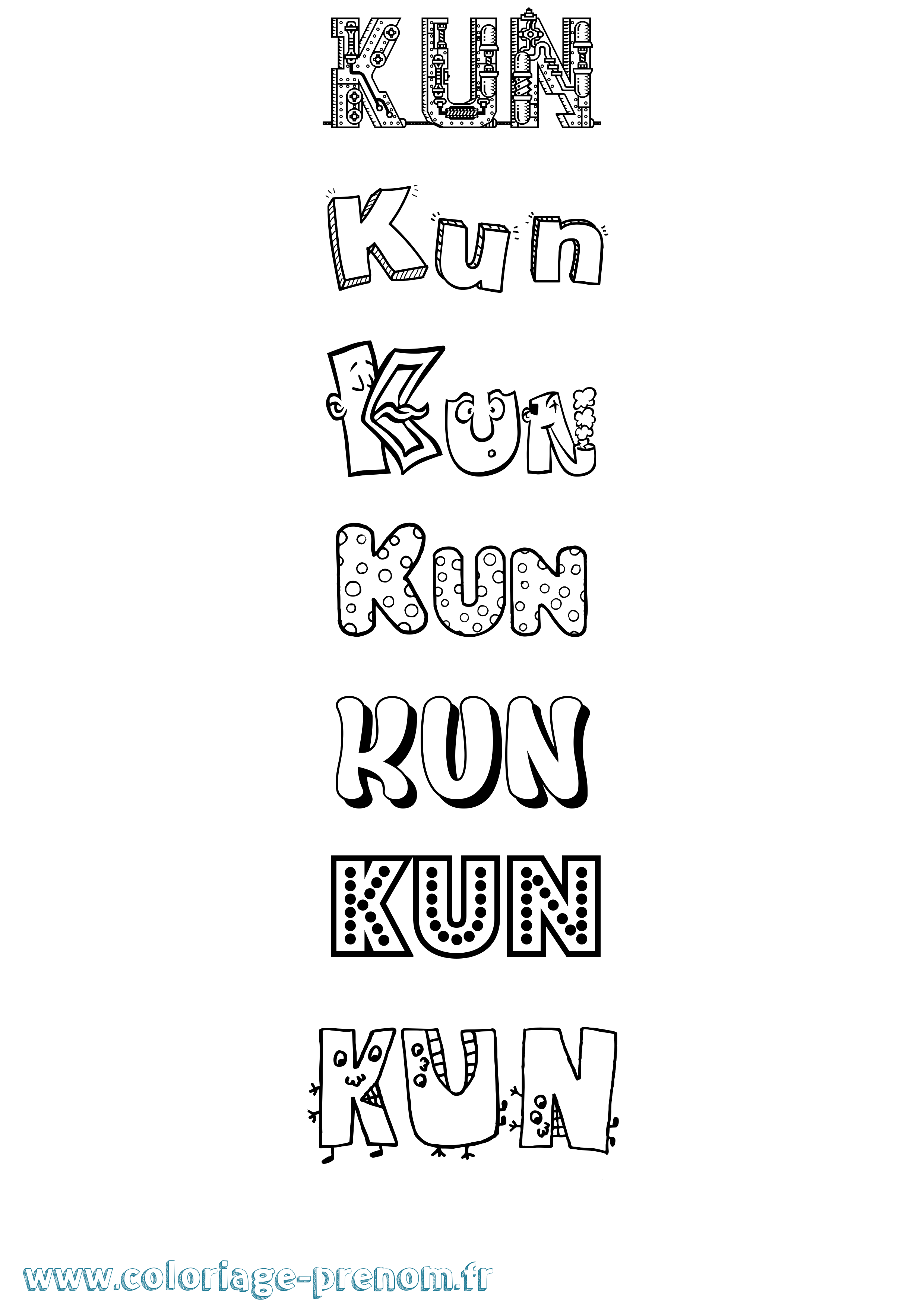 Coloriage Kun Fun Coloriage prénom Kun Fun
