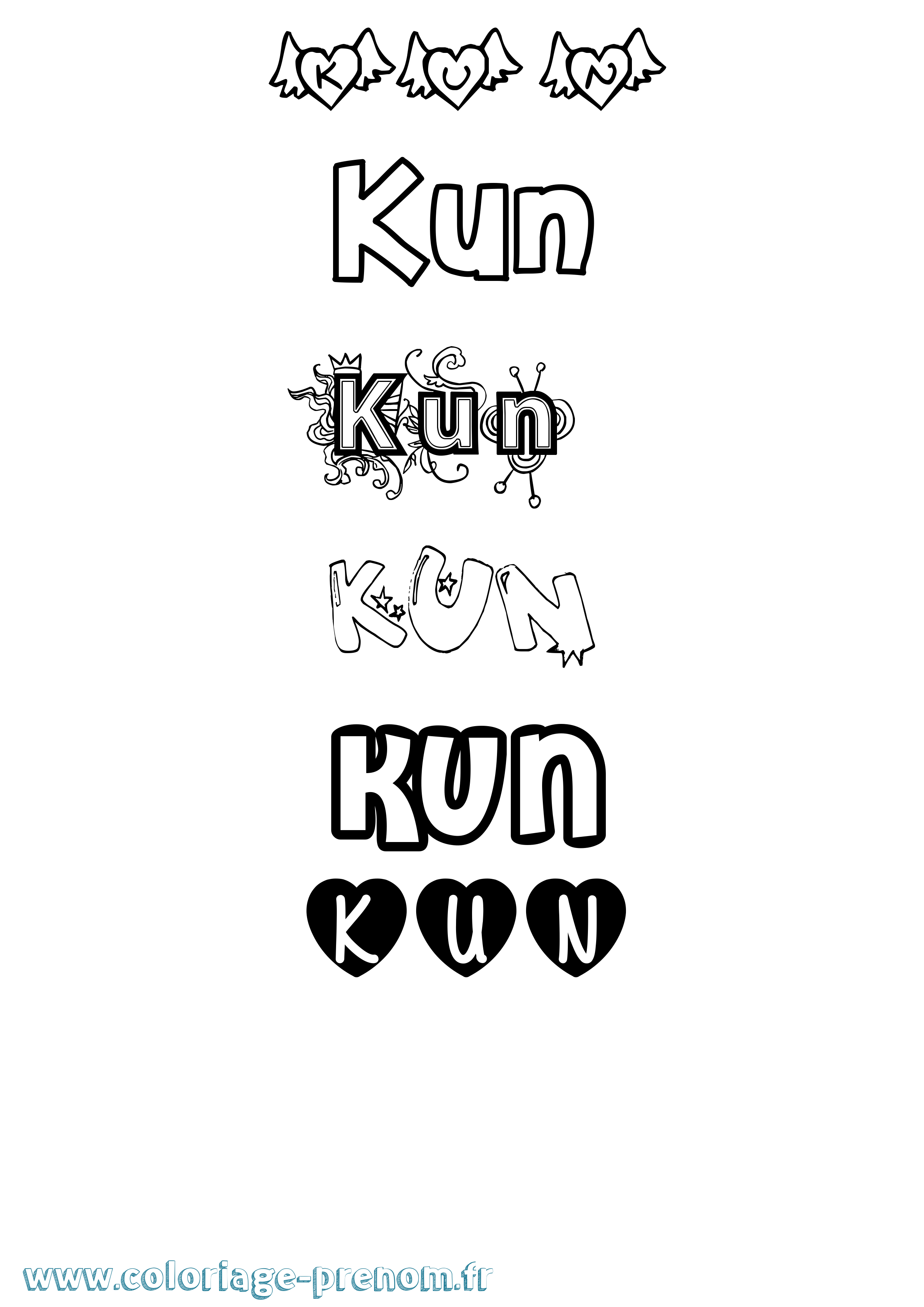 Coloriage Kun Girly Coloriage prénom Kun Girly