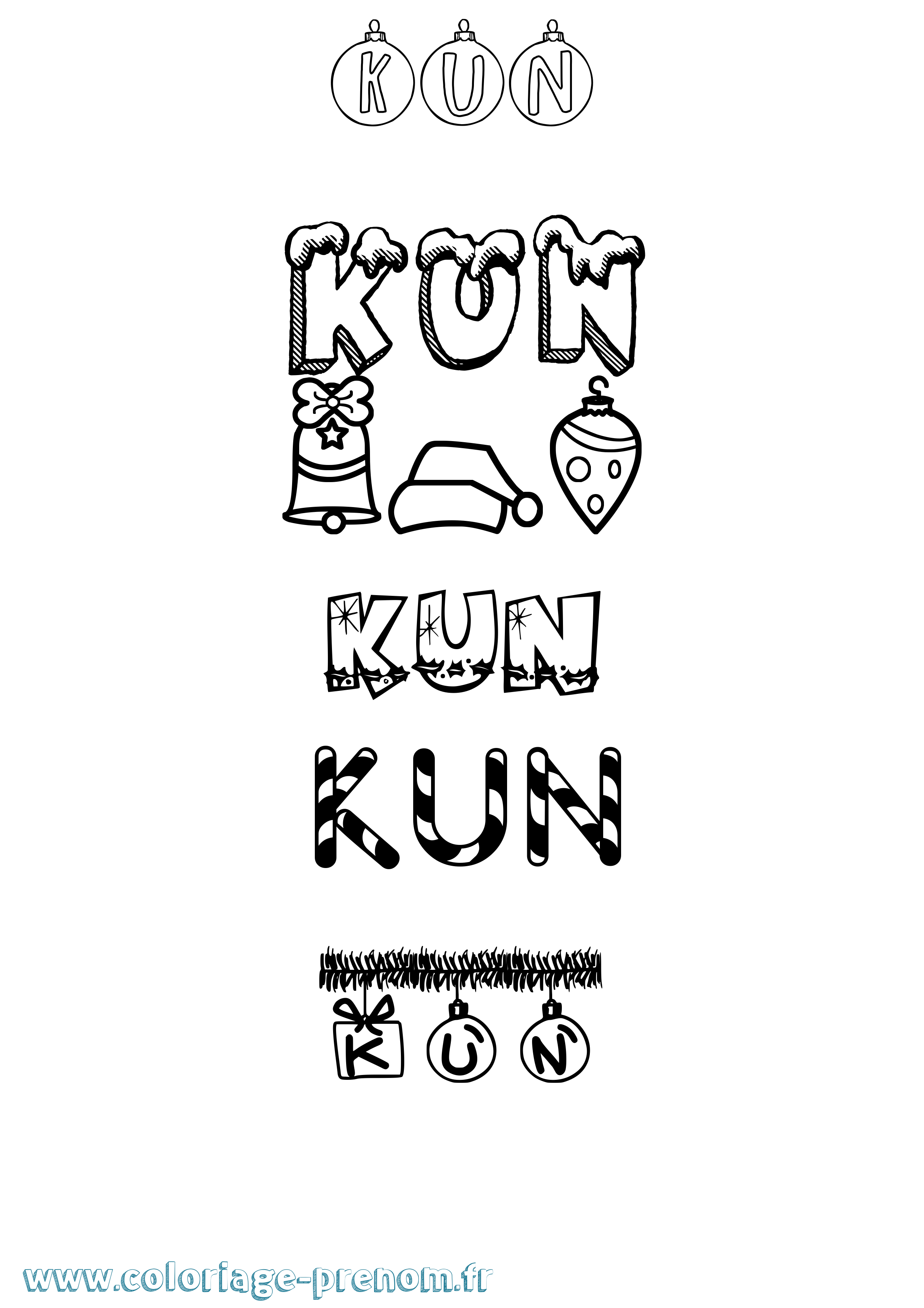 Coloriage Kun Noël Coloriage prénom Kun Noël