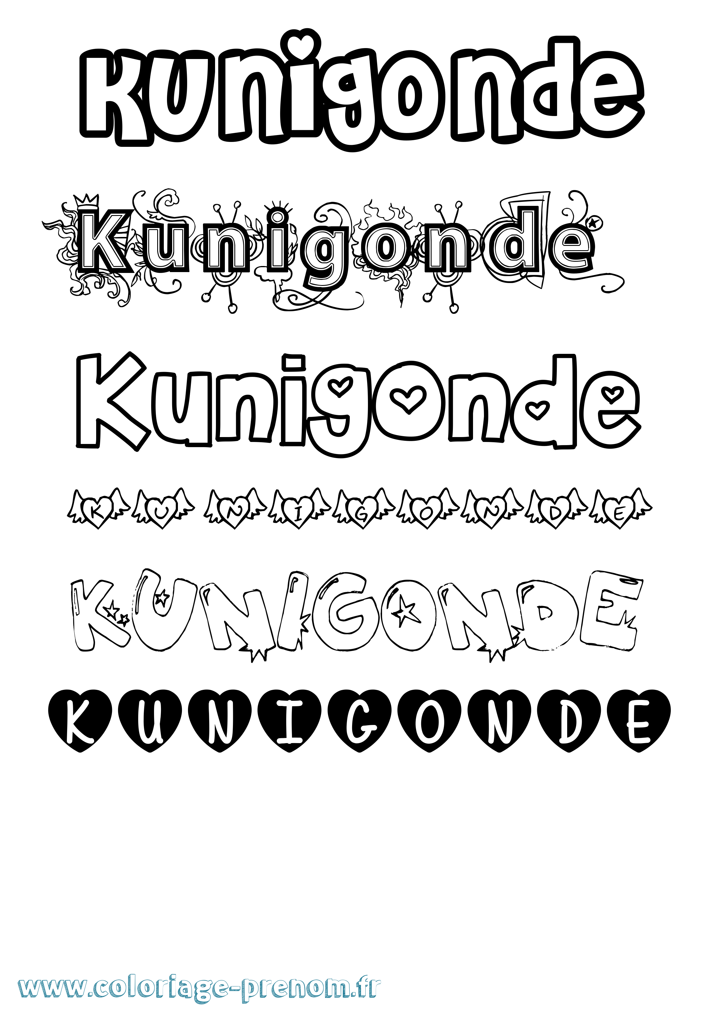 Coloriage Kunigonde Girly Coloriage prénom Kunigonde Girly