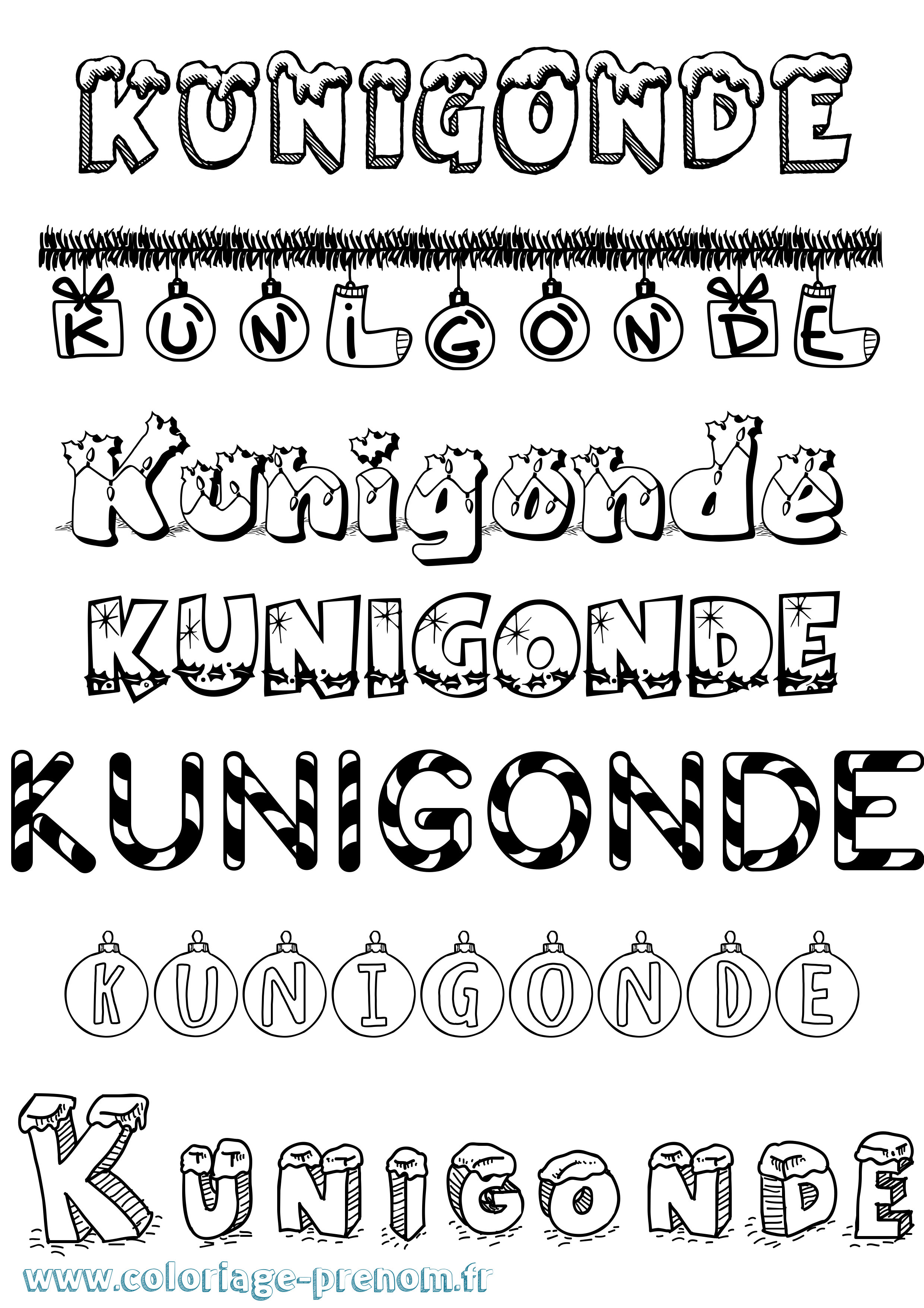 Coloriage Kunigonde Noël Coloriage prénom Kunigonde Noël