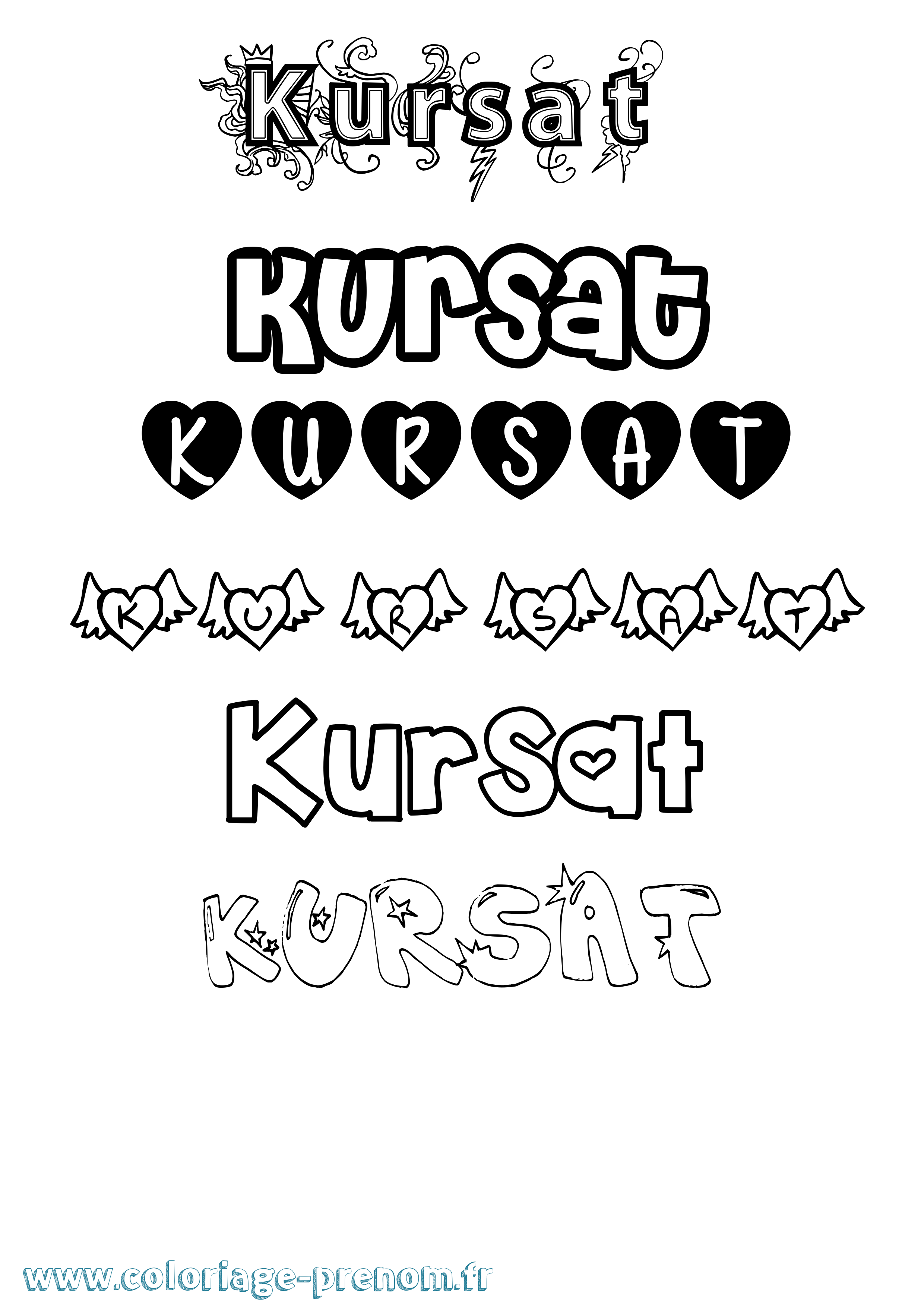 Coloriage Kursat Girly Coloriage prénom Kursat Girly